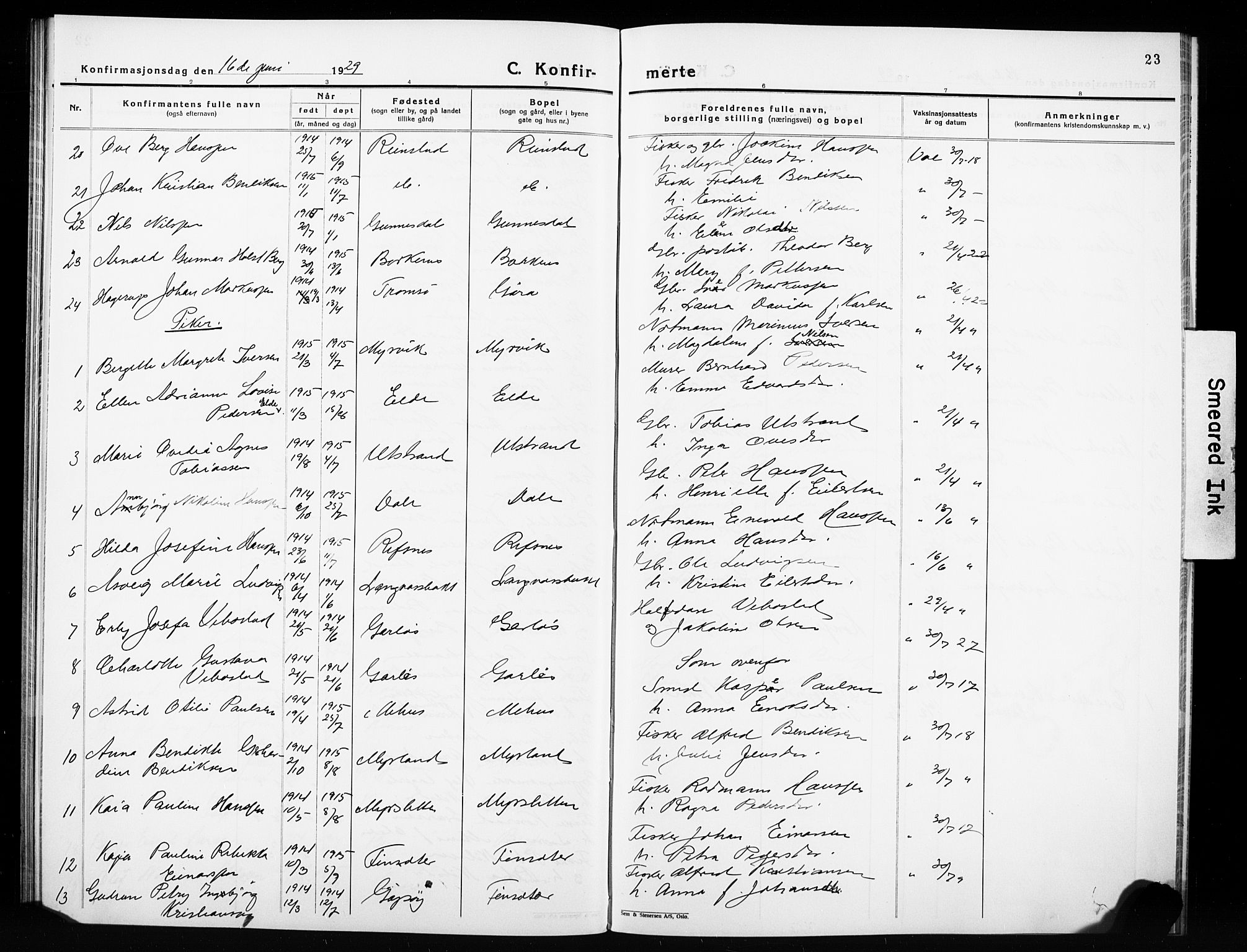 Kvæfjord sokneprestkontor, AV/SATØ-S-1323/G/Ga/Gab/L0007klokker: Parish register (copy) no. 7, 1926-1931, p. 23