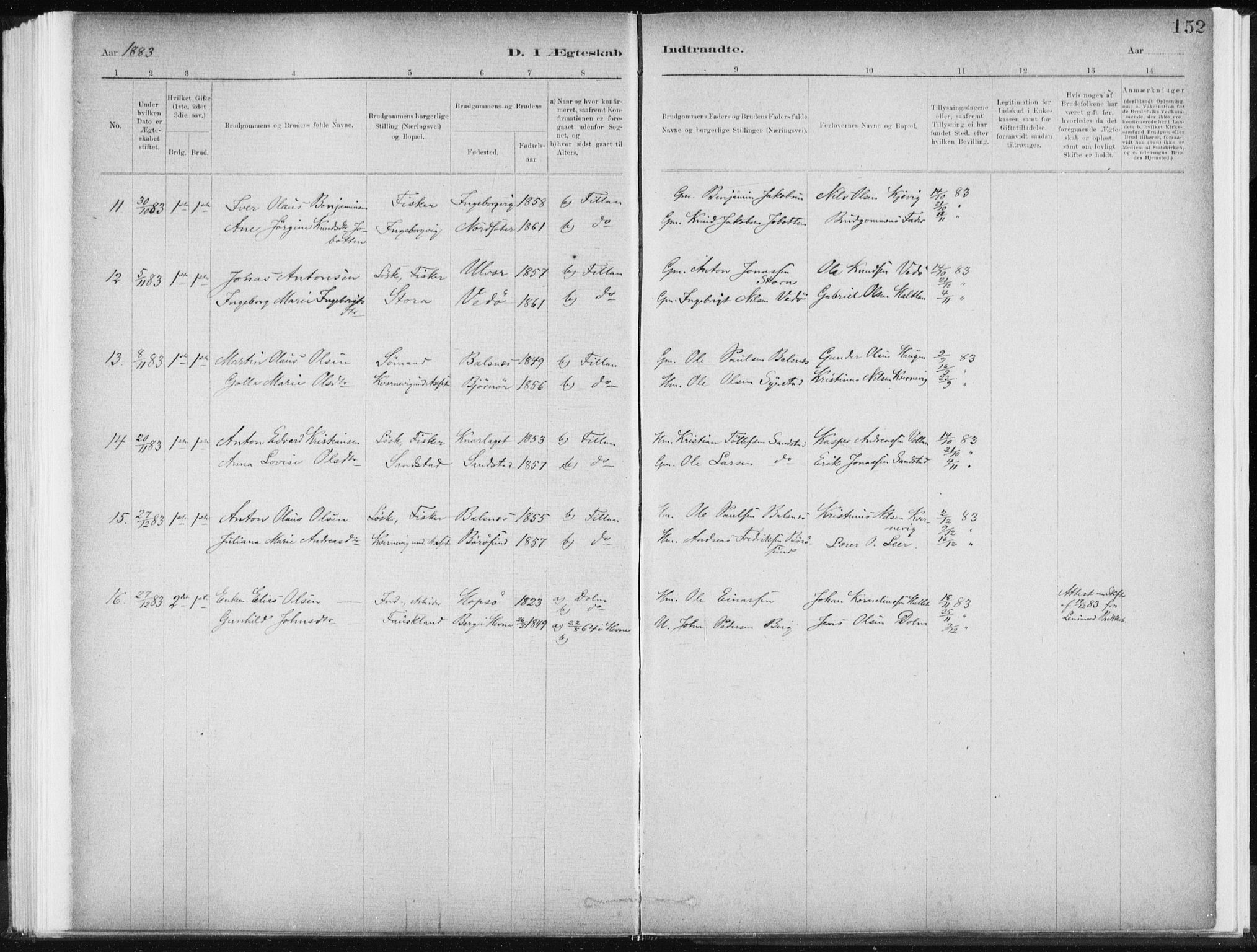 Ministerialprotokoller, klokkerbøker og fødselsregistre - Sør-Trøndelag, AV/SAT-A-1456/637/L0558: Parish register (official) no. 637A01, 1882-1899, p. 152