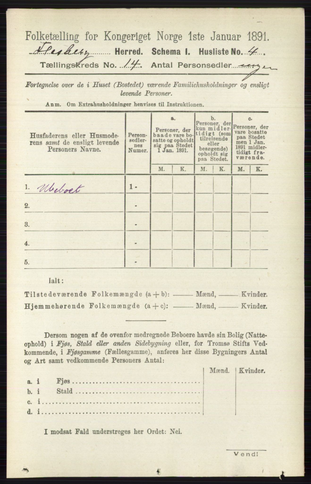 RA, 1891 census for 0631 Flesberg, 1891, p. 2410