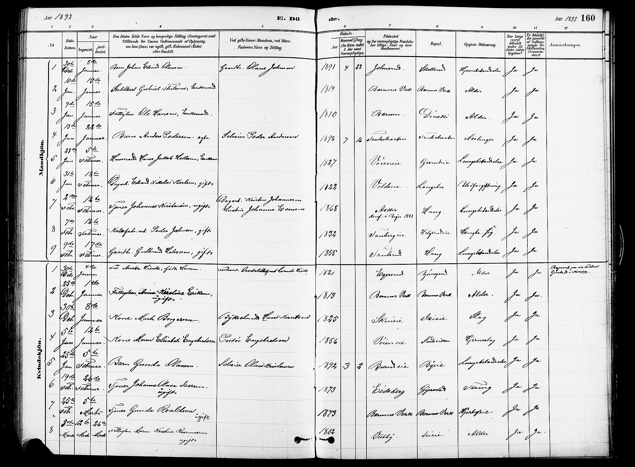 Asker prestekontor Kirkebøker, SAO/A-10256a/F/Fb/L0001: Parish register (official) no. II 1, 1879-1895, p. 160