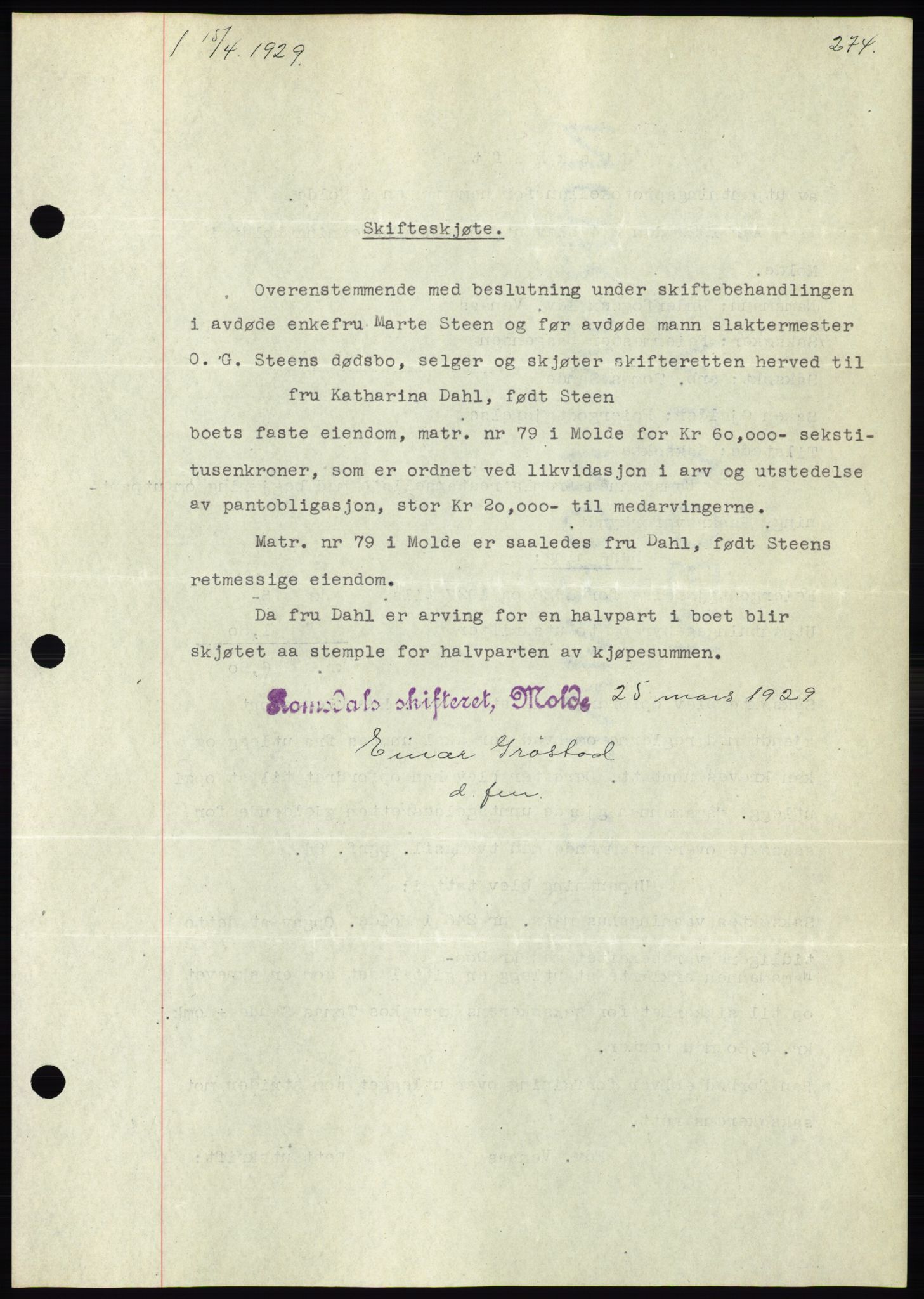 Molde byfogd, AV/SAT-A-0025/2/2C/L0011: Mortgage book no. 11, 1926-1932, Deed date: 15.04.1929