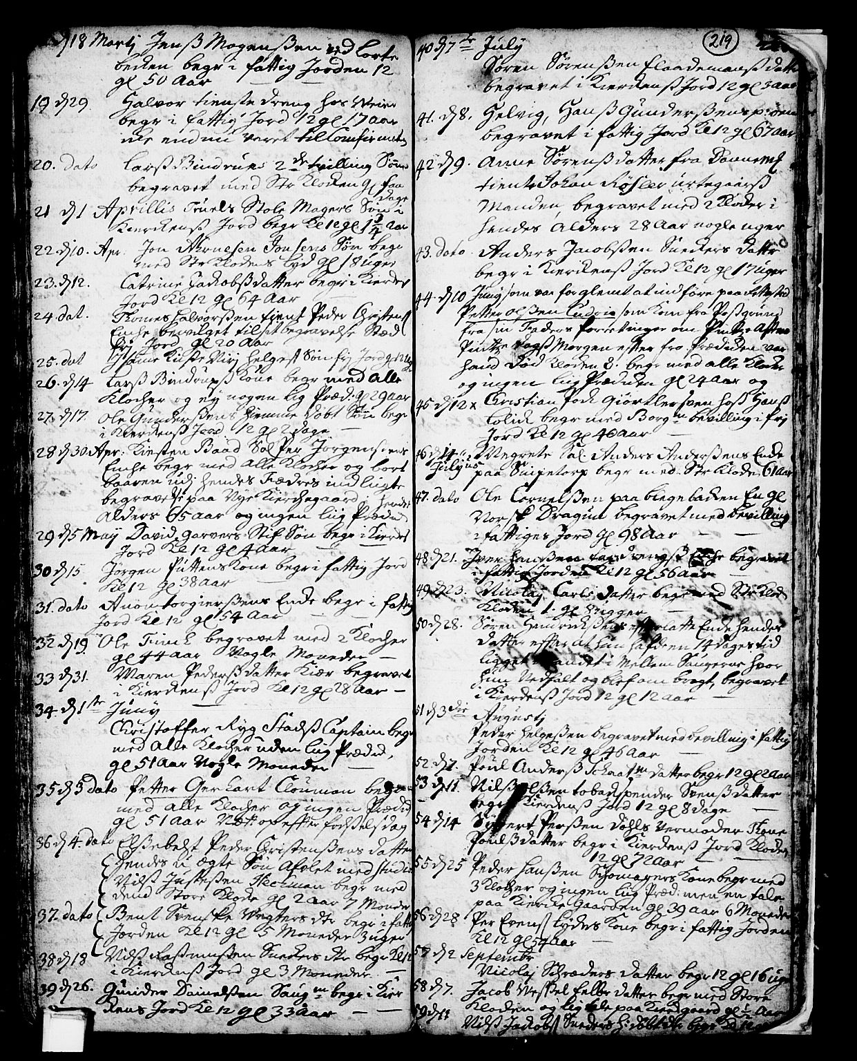 Skien kirkebøker, SAKO/A-302/F/Fa/L0002: Parish register (official) no. 2, 1716-1757, p. 219