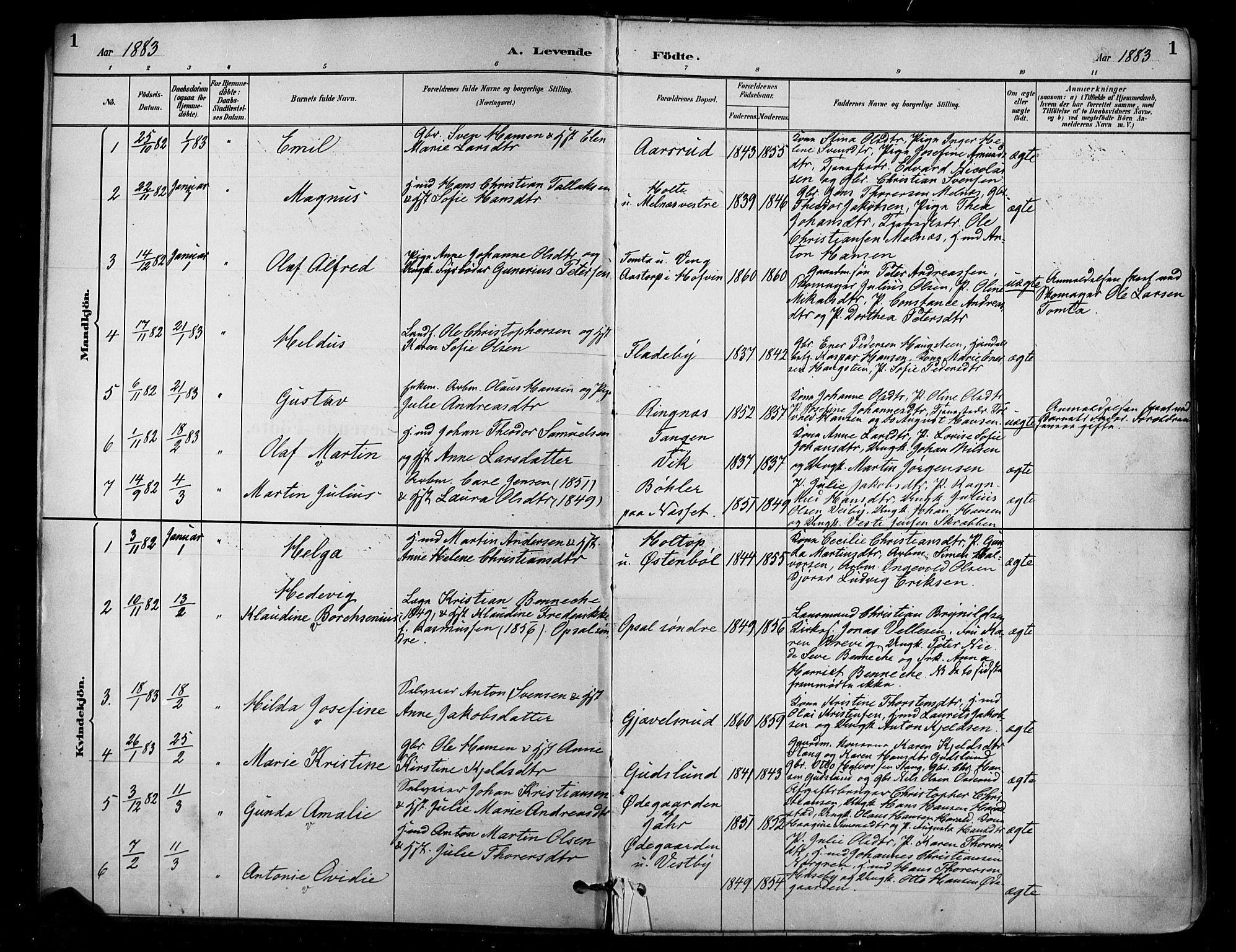Enebakk prestekontor Kirkebøker, SAO/A-10171c/F/Fa/L0016: Parish register (official) no. I 16, 1883-1898, p. 1
