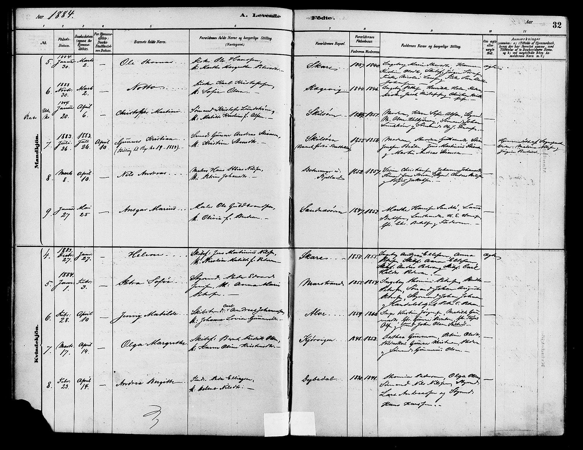 Tromøy sokneprestkontor, AV/SAK-1111-0041/F/Fa/L0009: Parish register (official) no. A 9, 1878-1896, p. 32