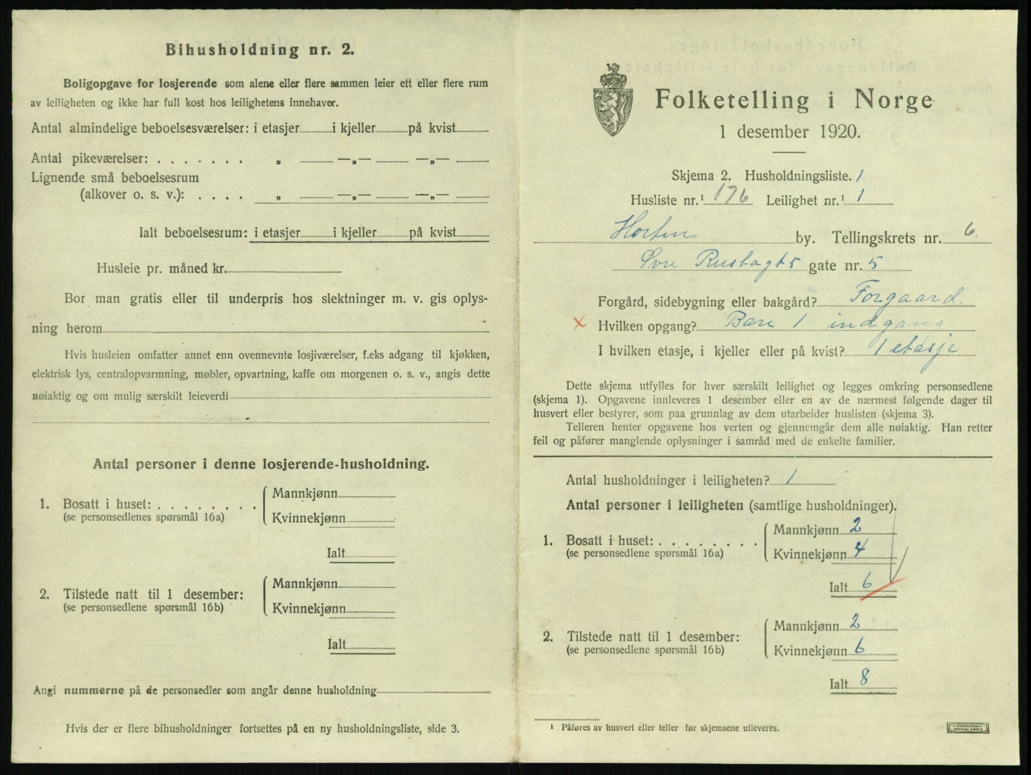 SAKO, 1920 census for Horten, 1920, p. 7077