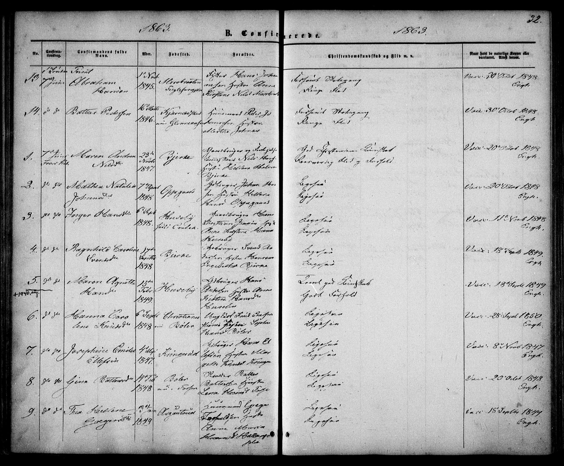 Drøbak prestekontor Kirkebøker, AV/SAO-A-10142a/F/Fa/L0002: Parish register (official) no. I 2, 1858-1870, p. 32