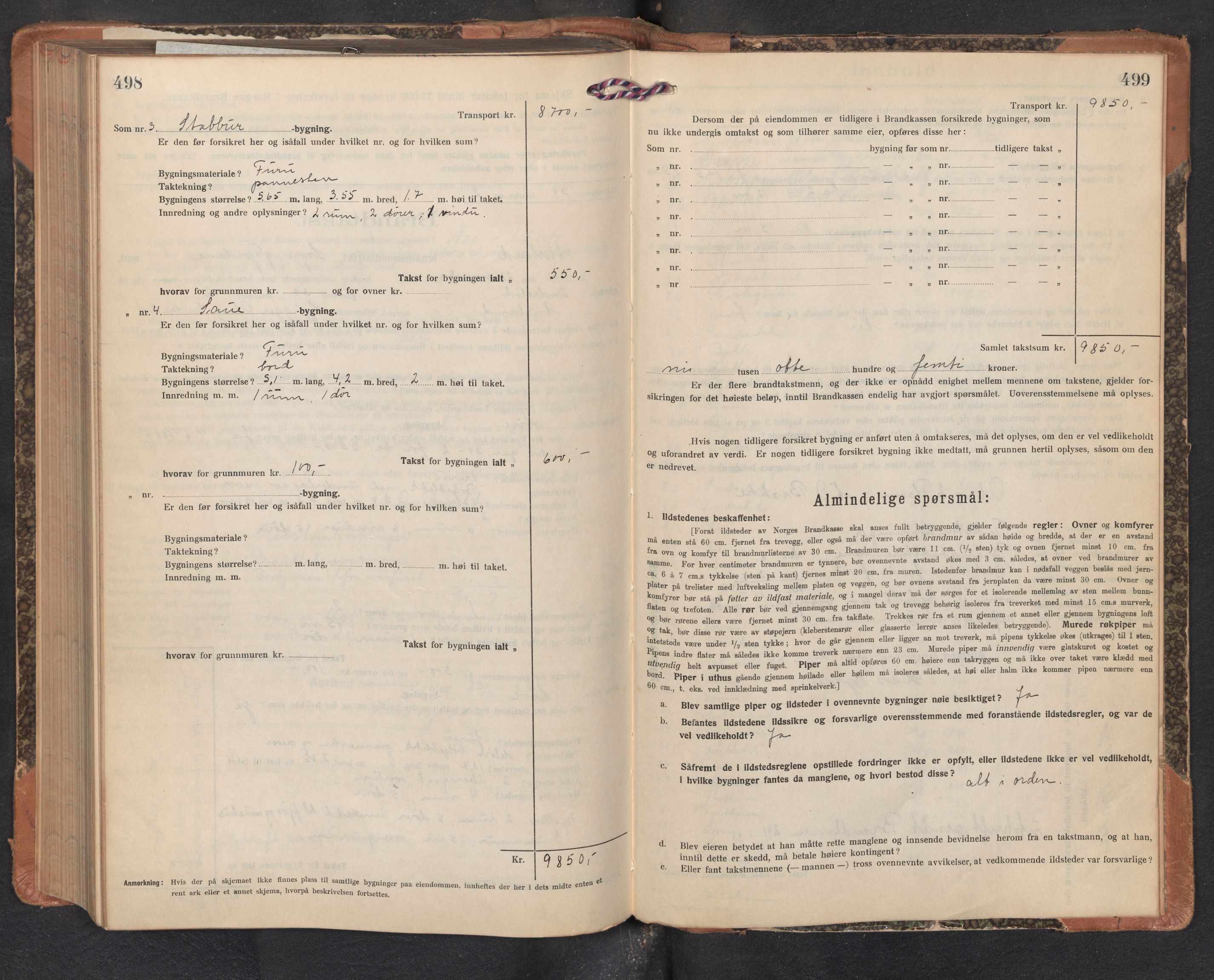 Lensmannen i Aurland, SAB/A-26401/0012/L0007: Branntakstprotokoll, skjematakst, 1922-1933, p. 498-499