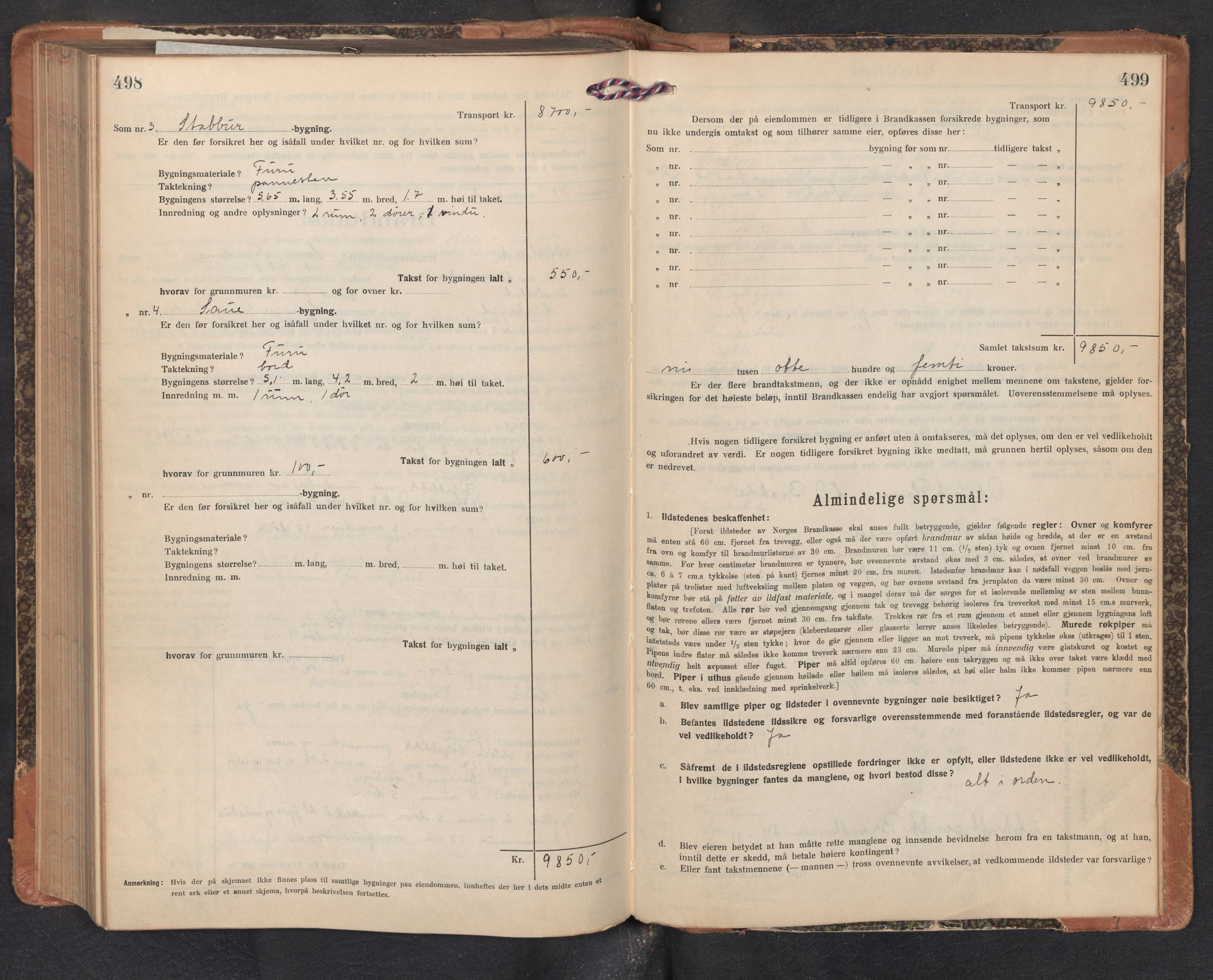 Lensmannen i Aurland, AV/SAB-A-26401/0012/L0007: Branntakstprotokoll, skjematakst, 1922-1933, p. 498-499