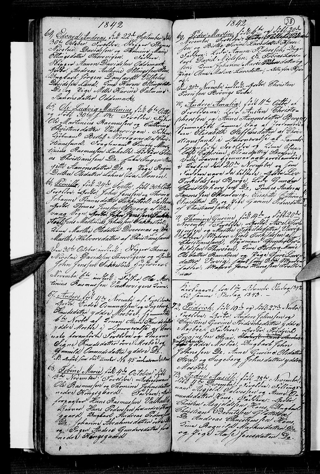 Oddernes sokneprestkontor, SAK/1111-0033/F/Fb/Fba/L0004: Parish register (copy) no. B 4, 1837-1846, p. 38