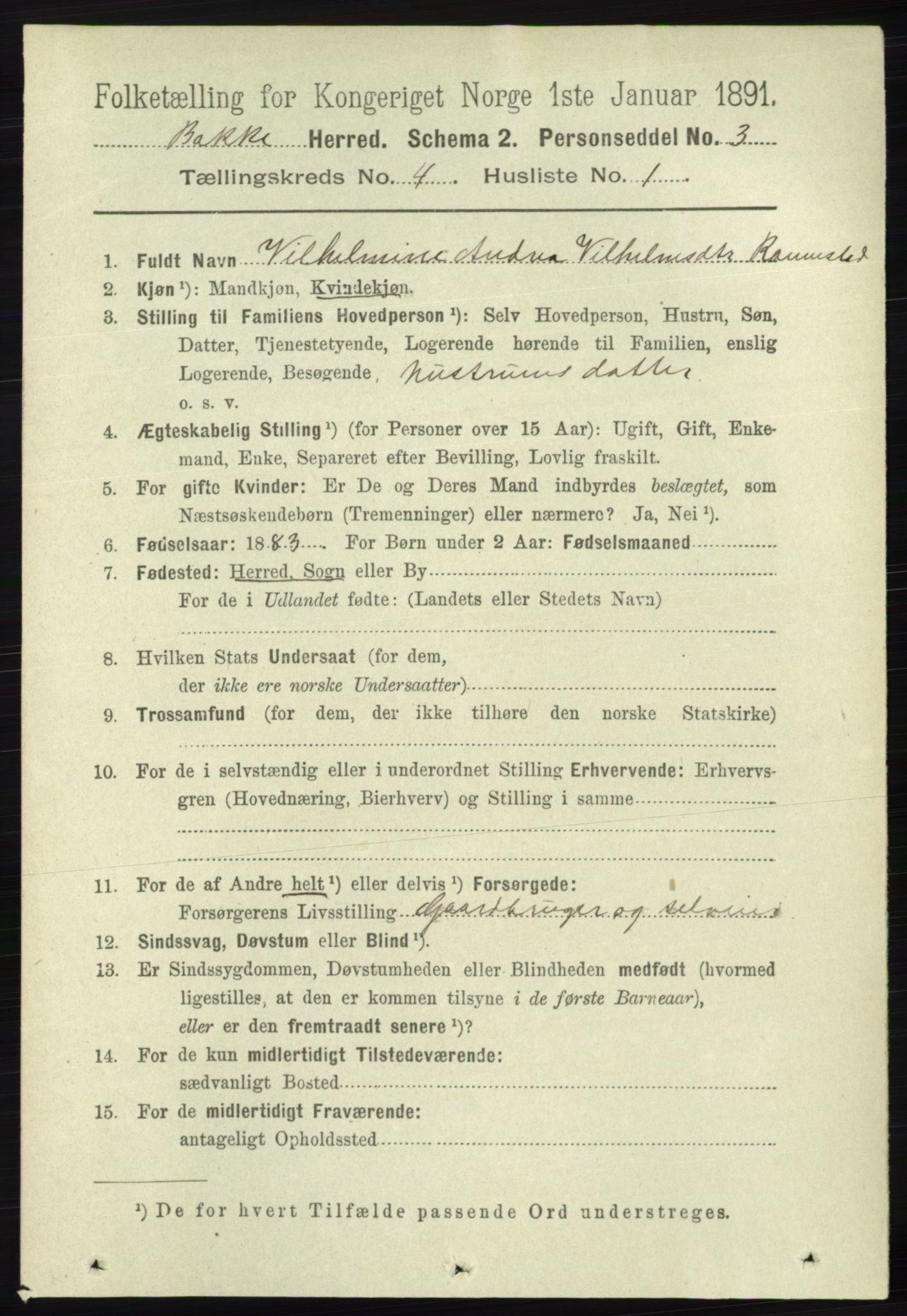 RA, 1891 census for 1045 Bakke, 1891, p. 626