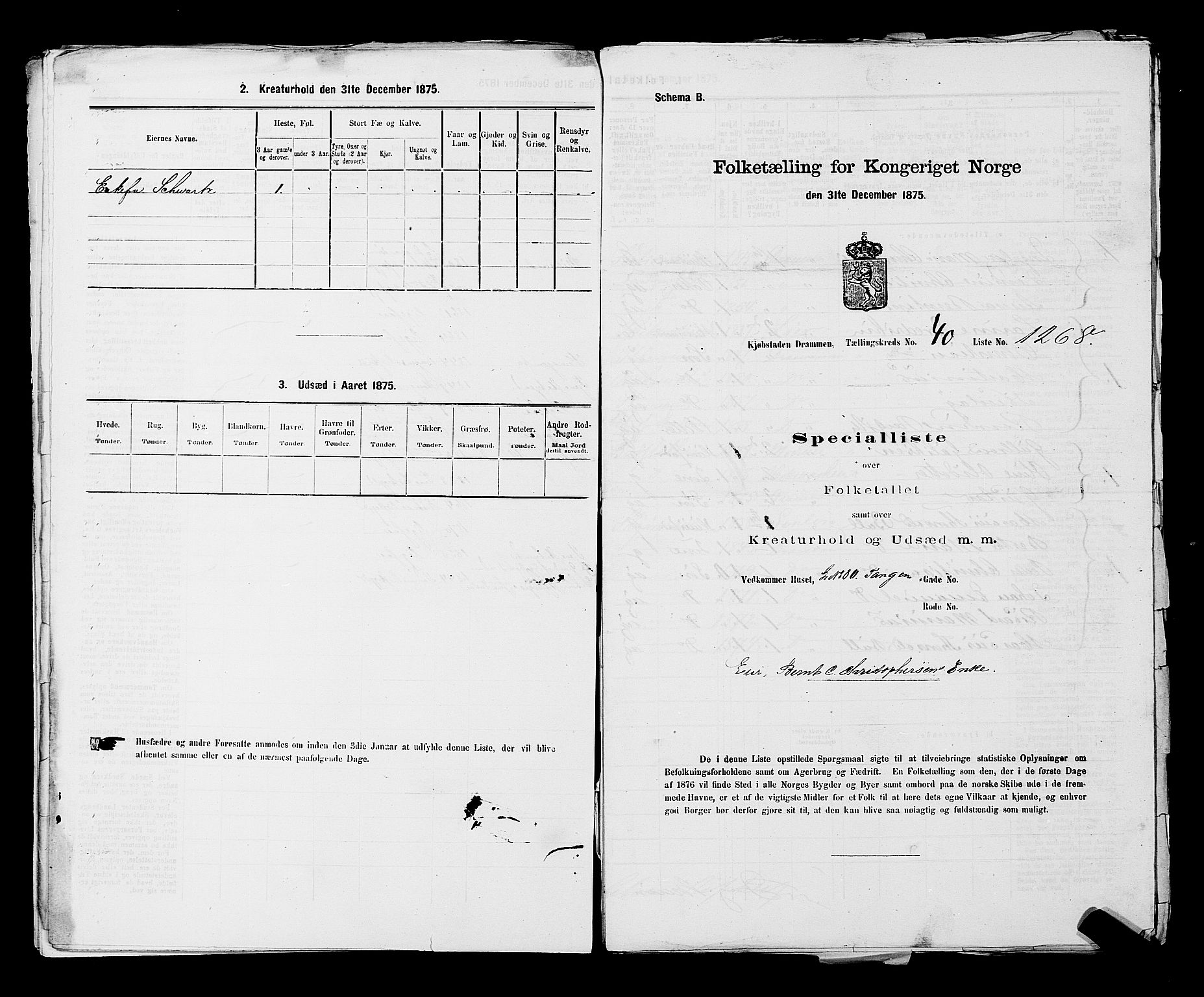 SAKO, 1875 census for 0602 Drammen, 1875, p. 3469