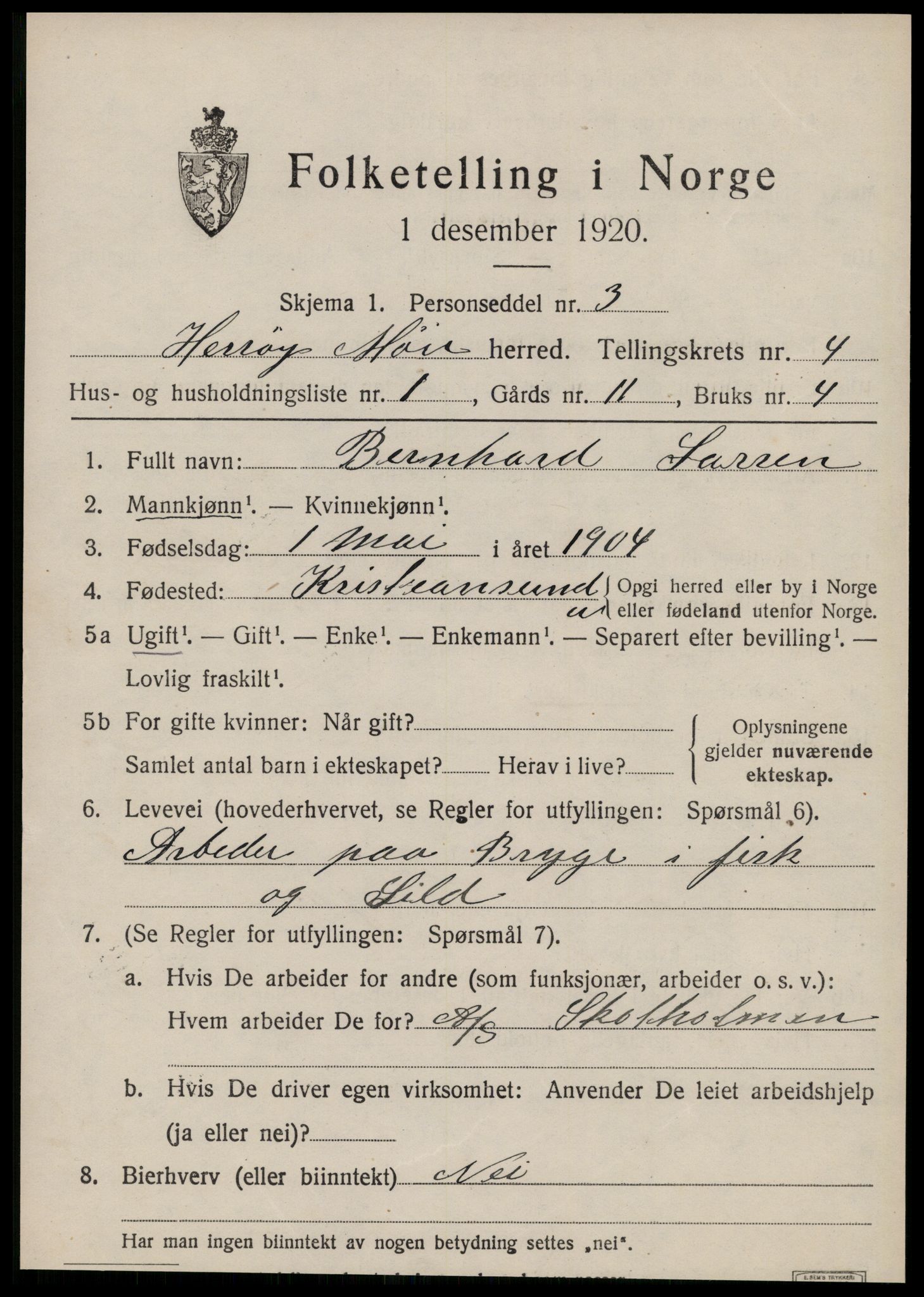 SAT, 1920 census for Herøy (MR), 1920, p. 2845