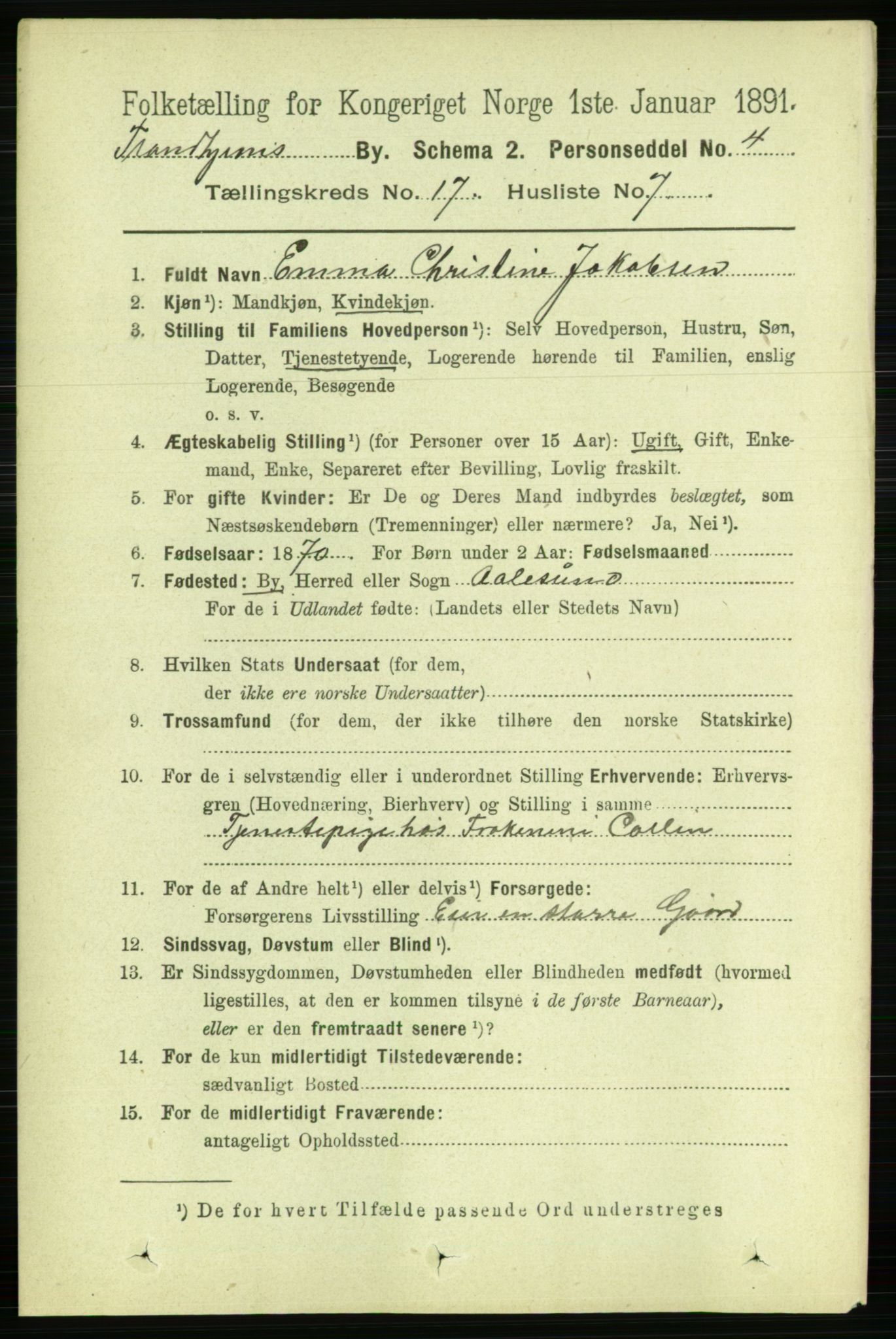 RA, 1891 census for 1601 Trondheim, 1891, p. 13273