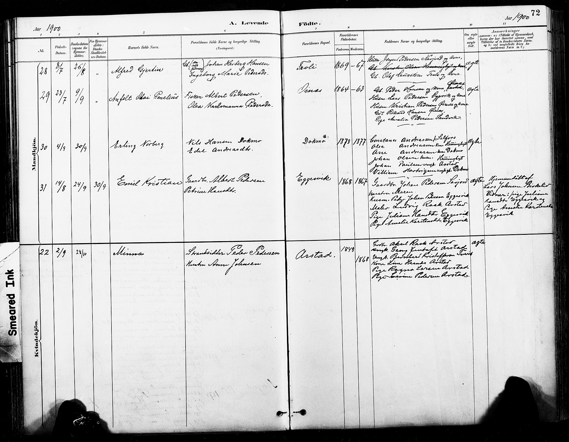 Ministerialprotokoller, klokkerbøker og fødselsregistre - Nordland, AV/SAT-A-1459/846/L0646: Parish register (official) no. 846A04, 1887-1901, p. 72