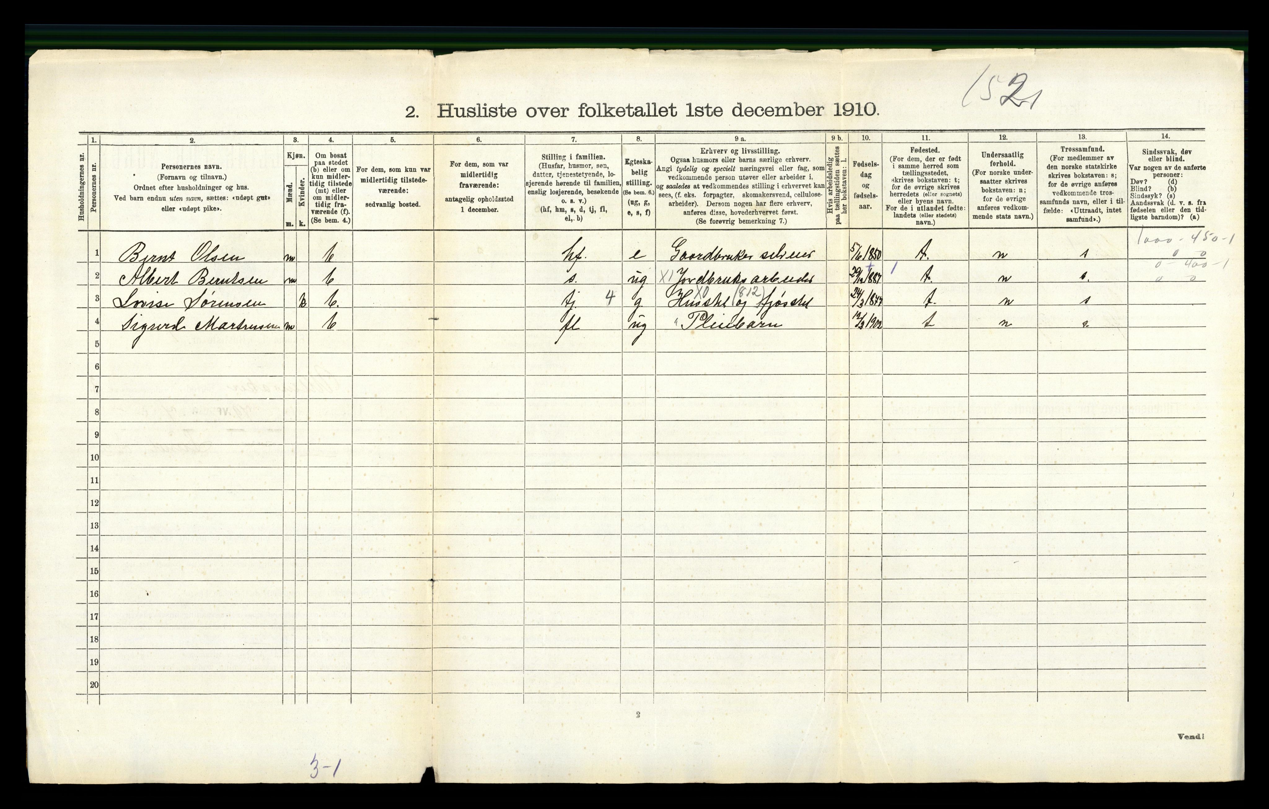 RA, 1910 census for Ullensaker, 1910, p. 610