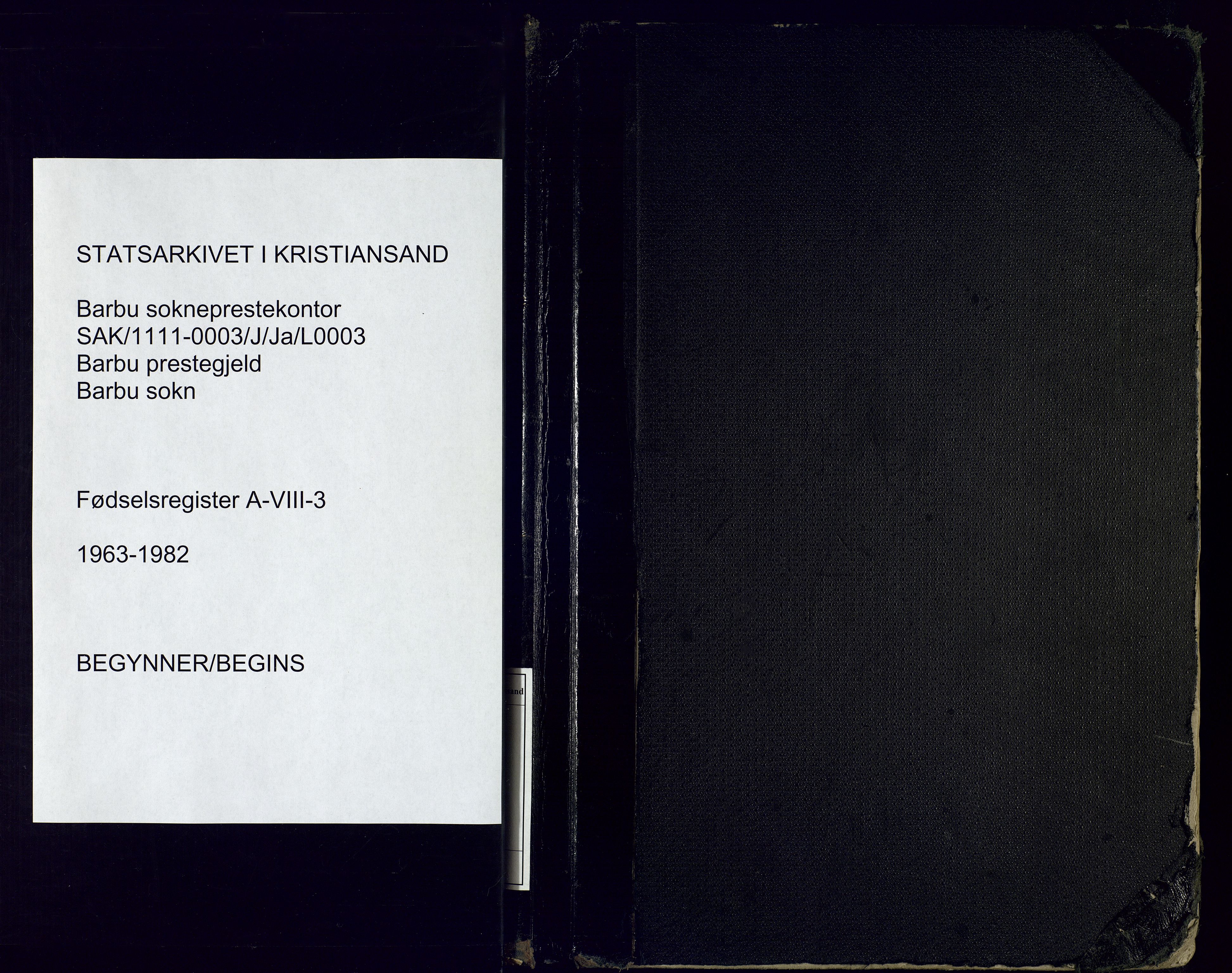 Barbu sokneprestkontor, SAK/1111-0003/J/Ja/L0003: Birth register no. A-VIII-3, 1963-1982