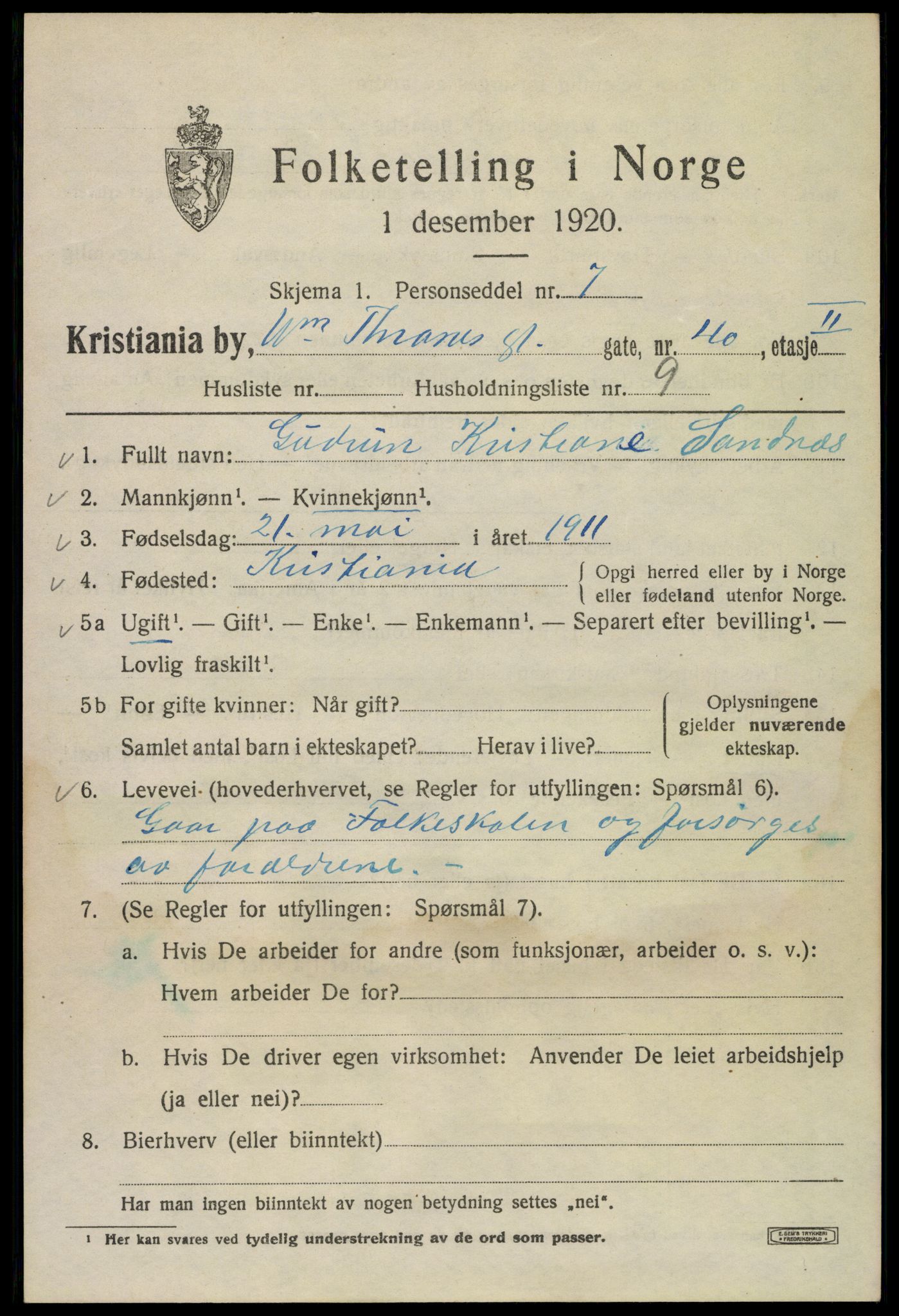 SAO, 1920 census for Kristiania, 1920, p. 647521