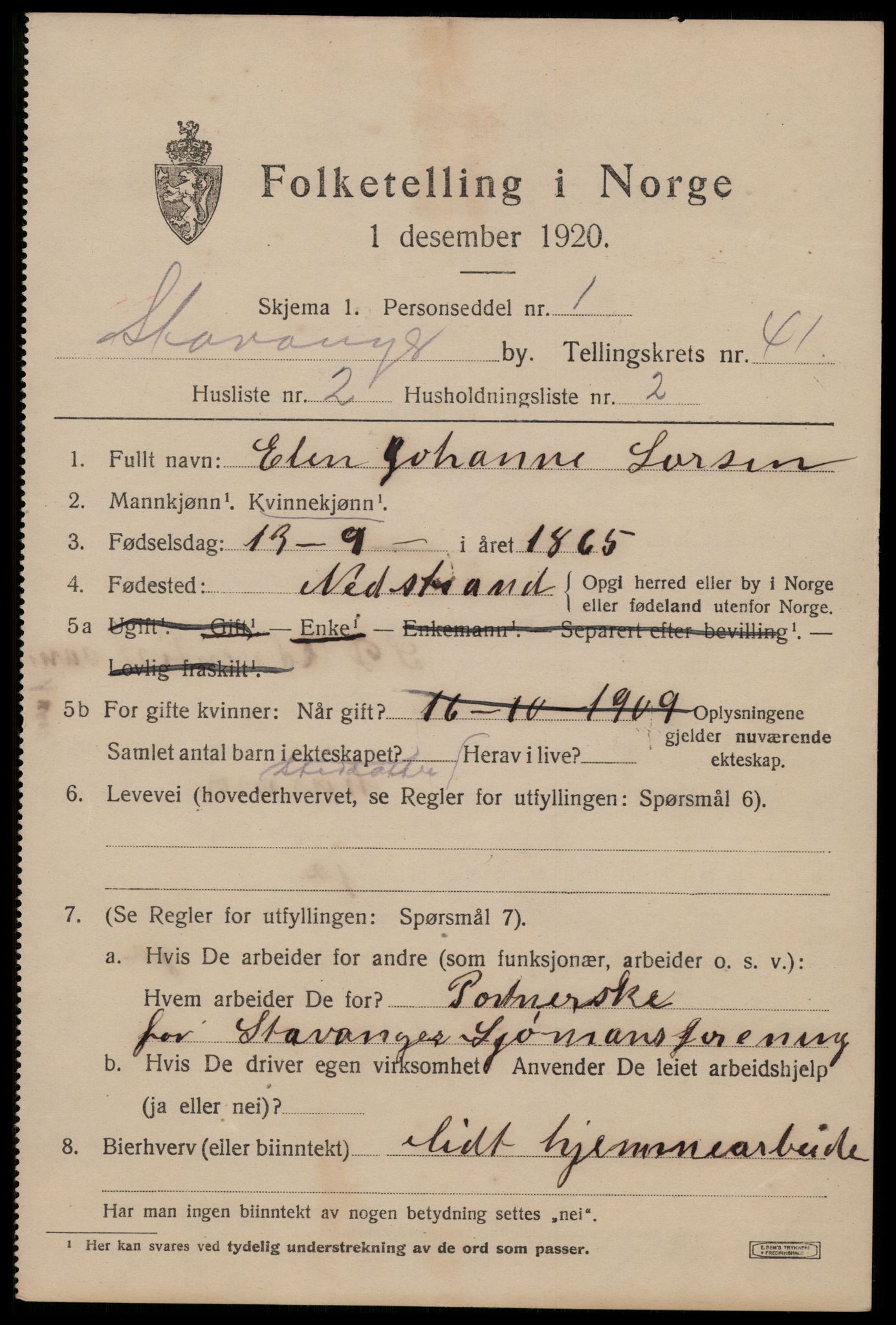 SAST, 1920 census for Stavanger, 1920, p. 103602