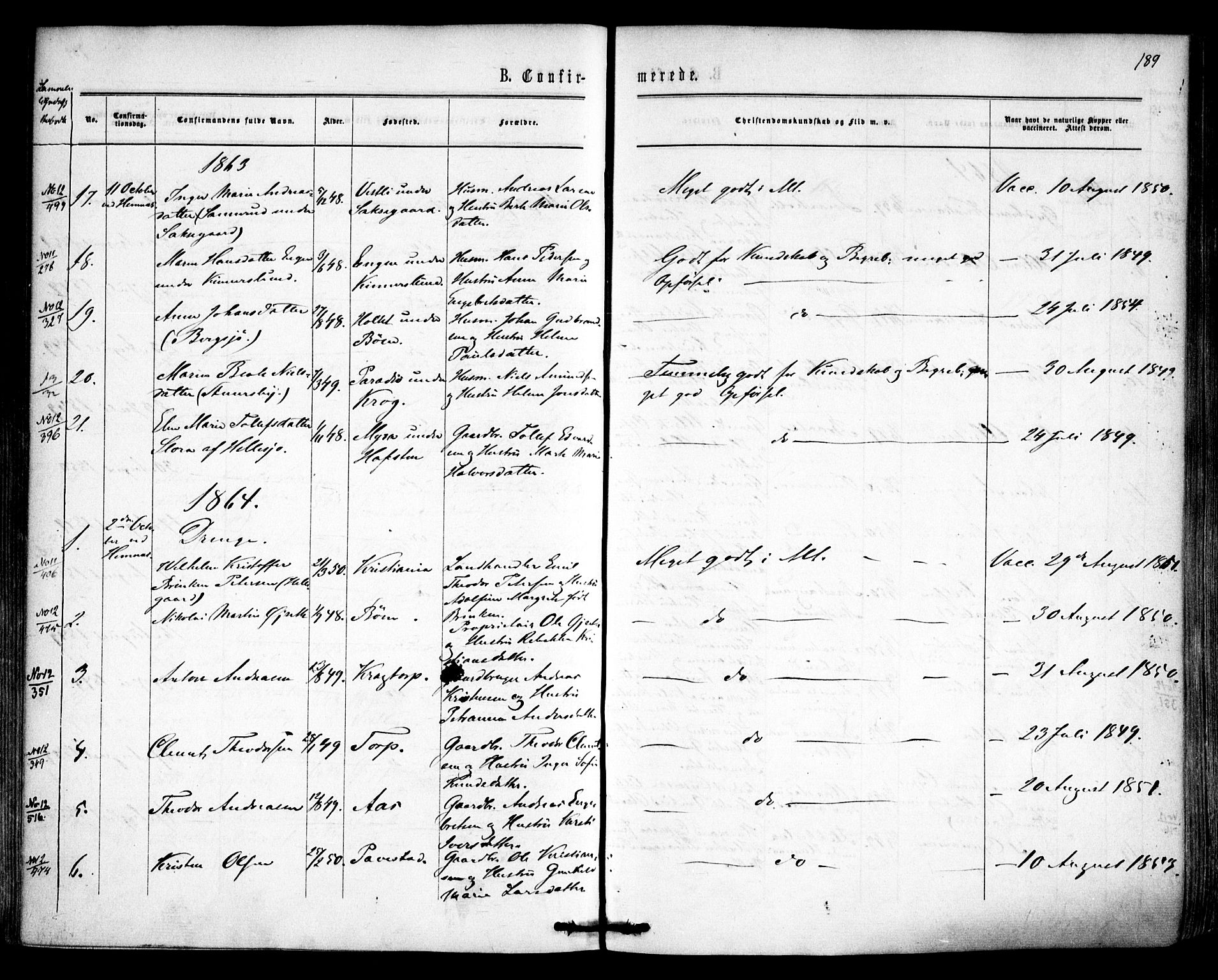 Høland prestekontor Kirkebøker, AV/SAO-A-10346a/F/Fa/L0011: Parish register (official) no. I 11, 1862-1869, p. 189