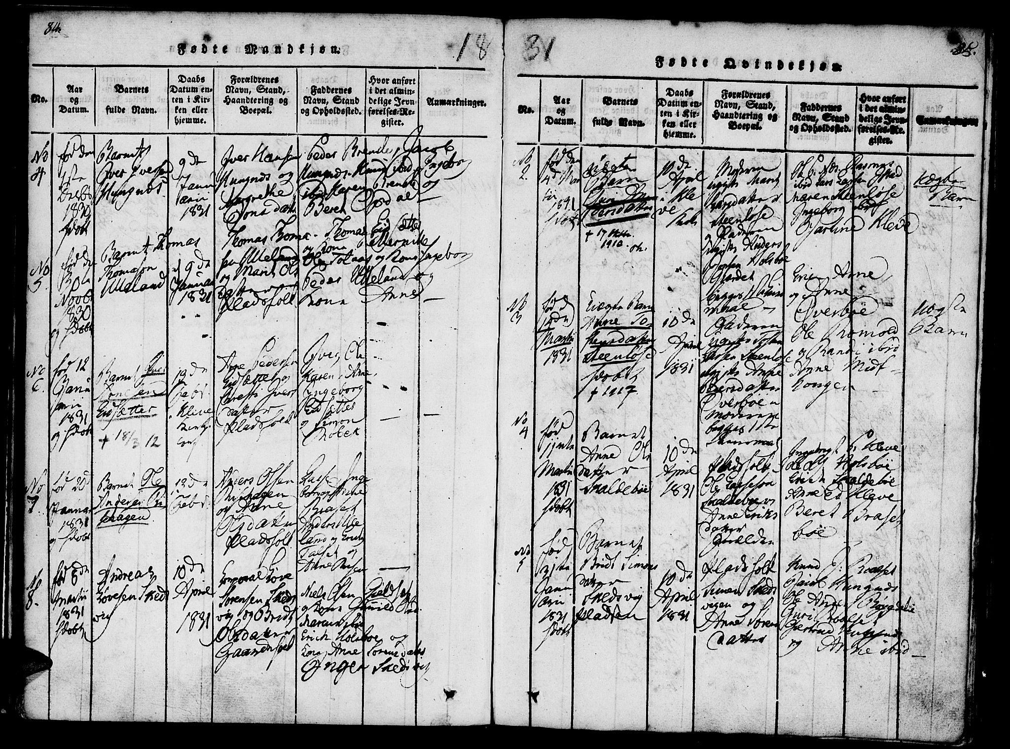 Ministerialprotokoller, klokkerbøker og fødselsregistre - Møre og Romsdal, SAT/A-1454/557/L0679: Parish register (official) no. 557A01, 1818-1843, p. 84-85