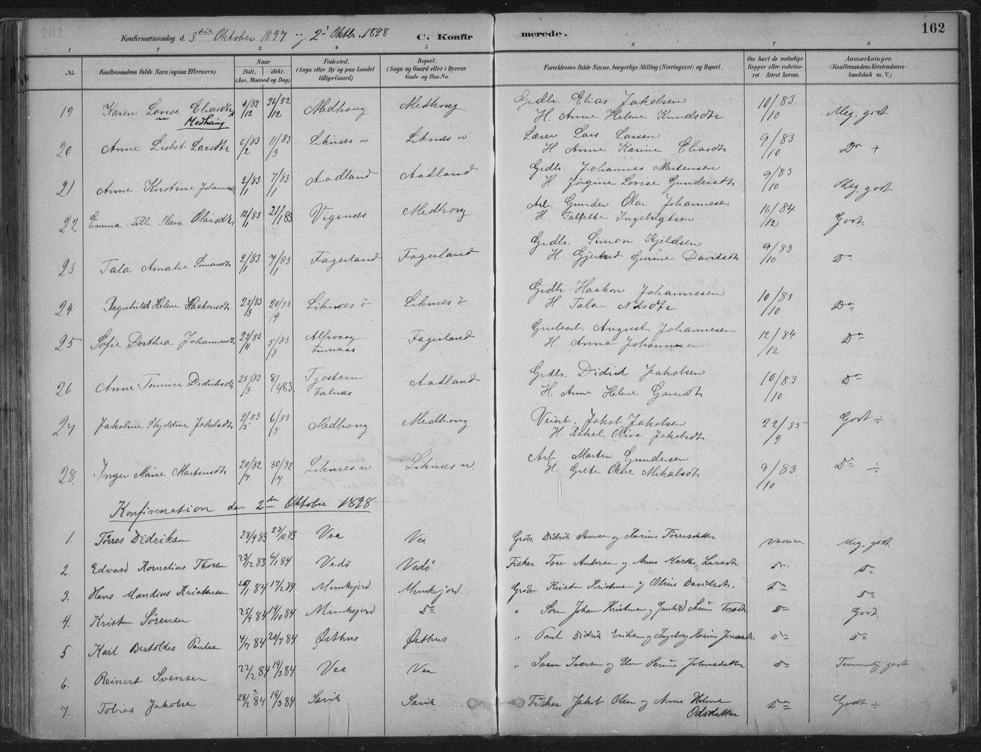 Kopervik sokneprestkontor, SAST/A-101850/H/Ha/Haa/L0004: Parish register (official) no. A 4, 1882-1905, p. 162