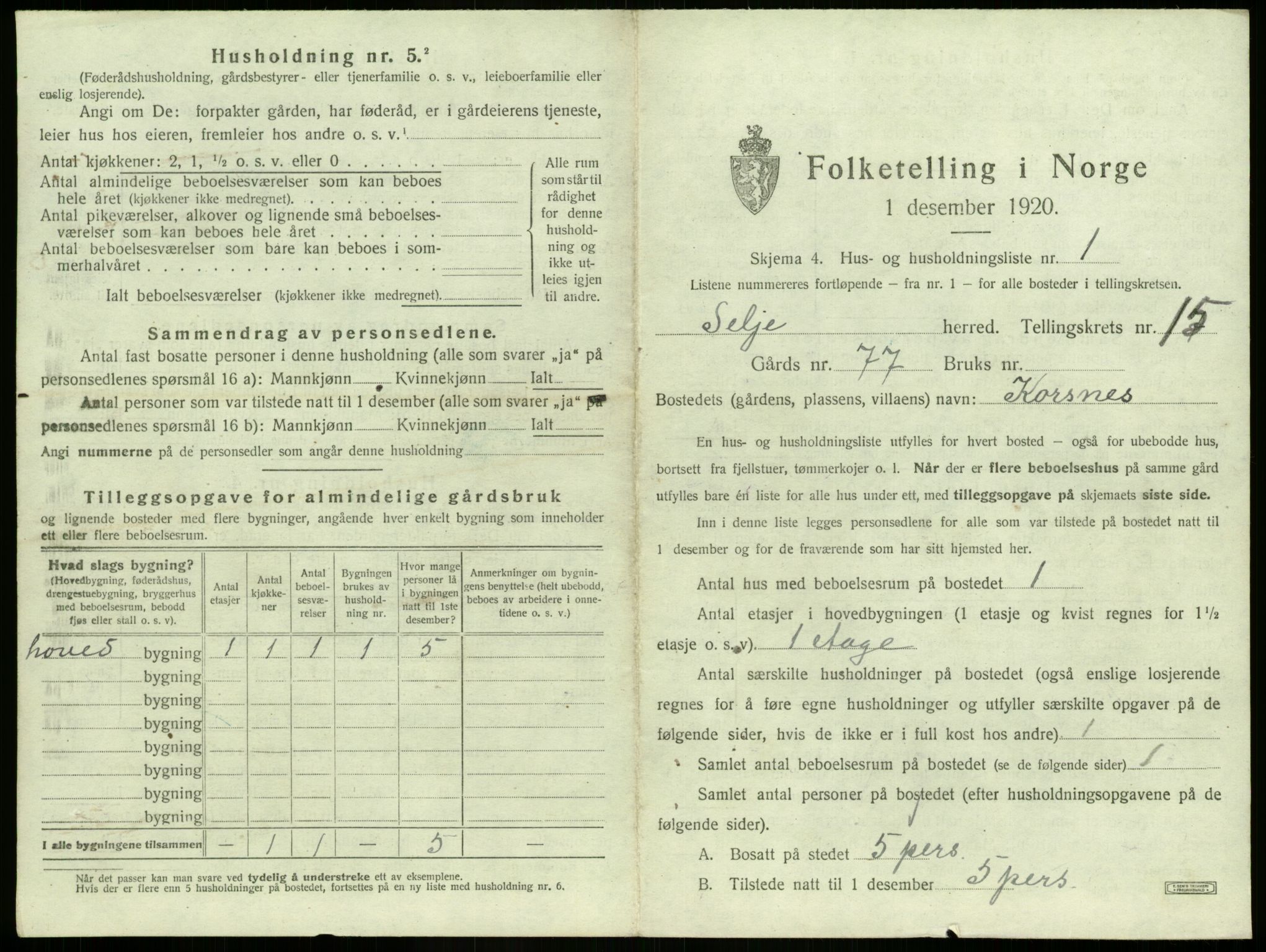 SAB, 1920 census for Selje, 1920, p. 925