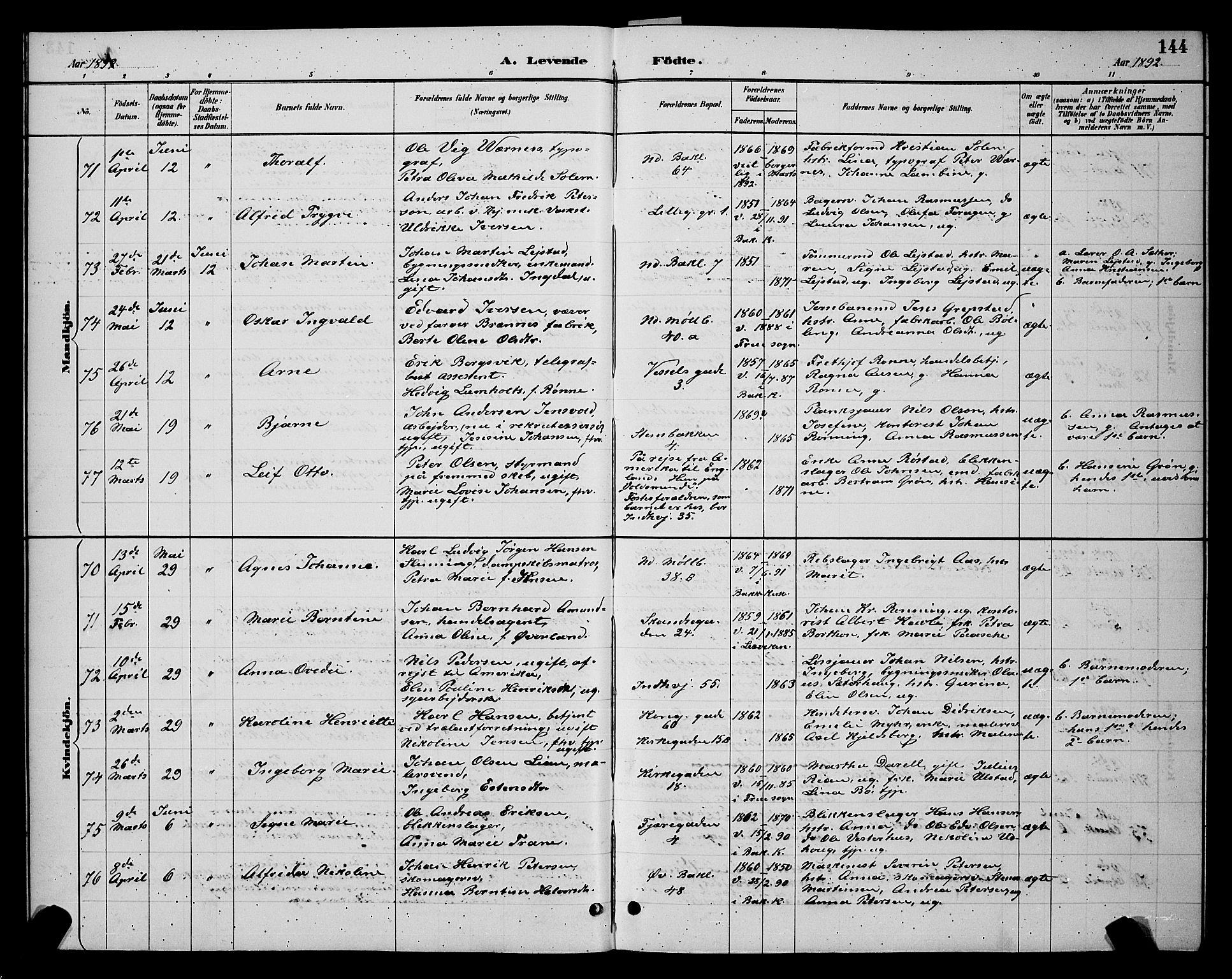 Ministerialprotokoller, klokkerbøker og fødselsregistre - Sør-Trøndelag, AV/SAT-A-1456/604/L0222: Parish register (copy) no. 604C05, 1886-1895, p. 144