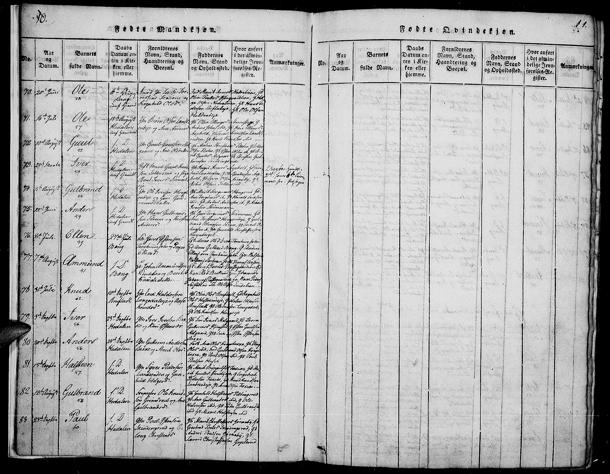 Sør-Aurdal prestekontor, SAH/PREST-128/H/Ha/Haa/L0003: Parish register (official) no. 3, 1825-1840, p. 10-11