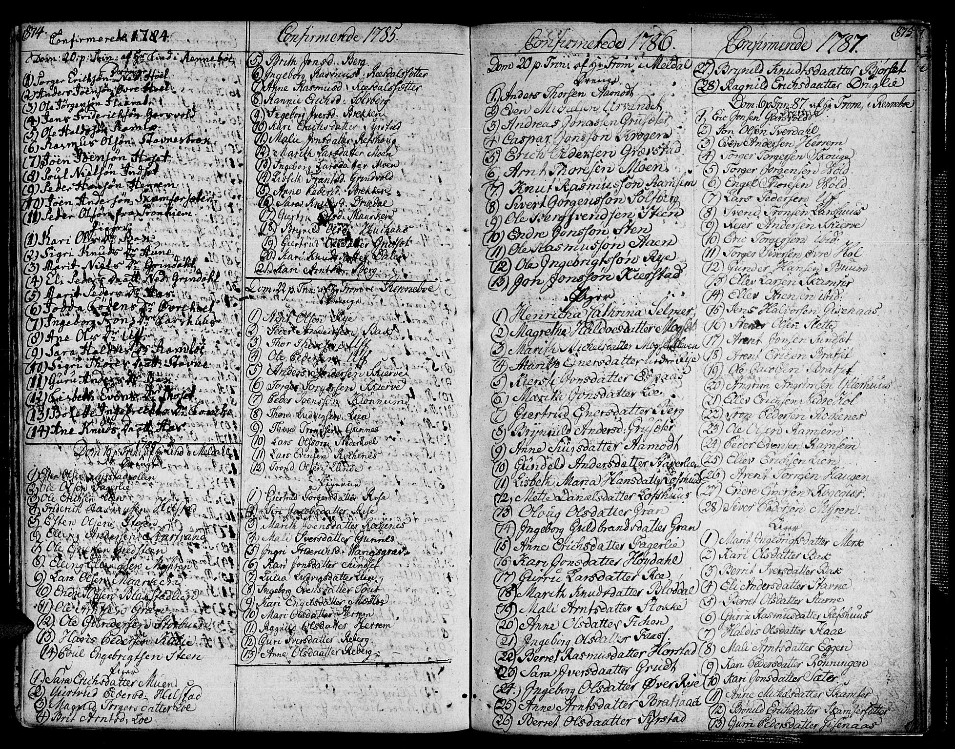 Ministerialprotokoller, klokkerbøker og fødselsregistre - Sør-Trøndelag, SAT/A-1456/672/L0852: Parish register (official) no. 672A05, 1776-1815, p. 874-875