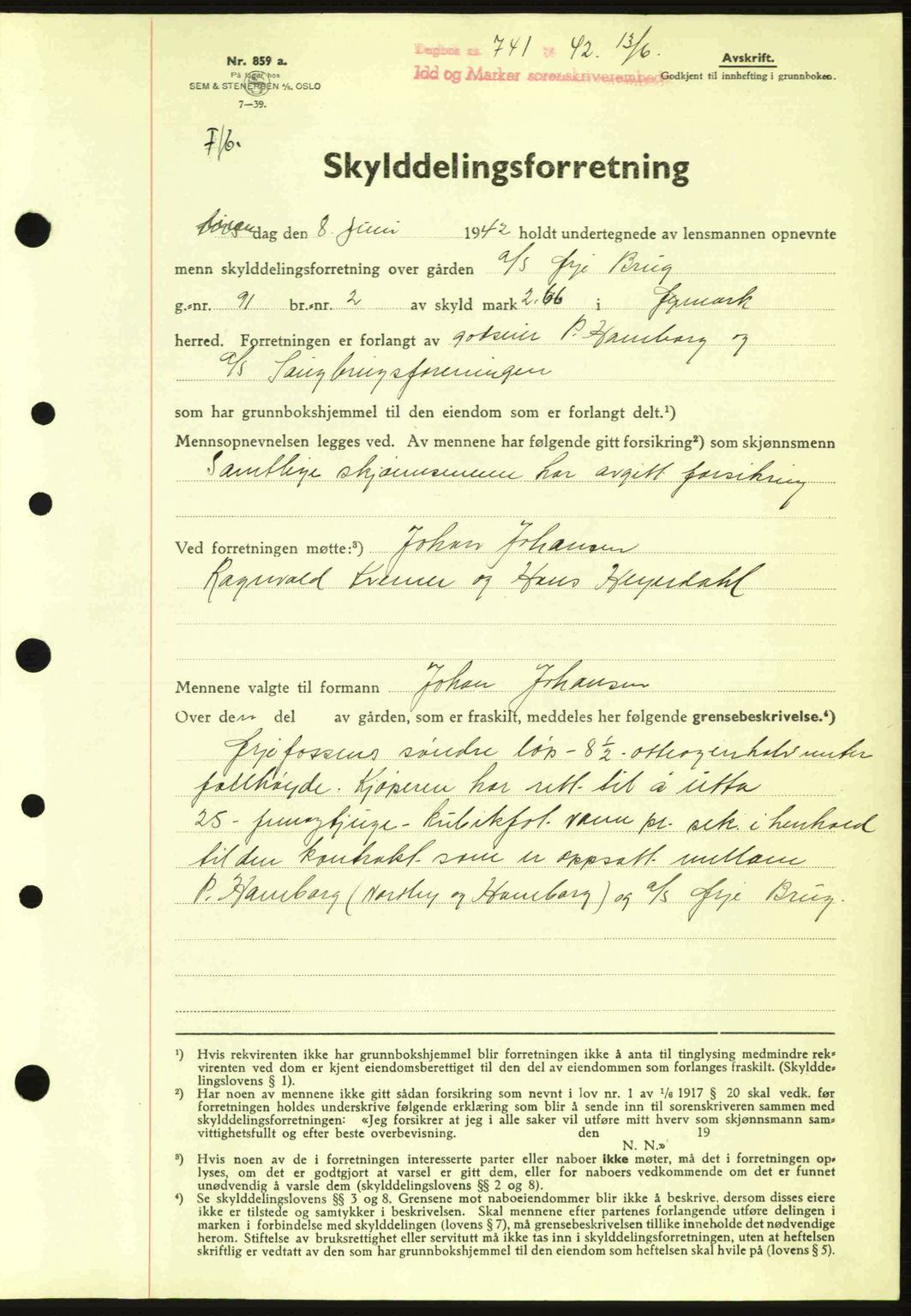 Idd og Marker sorenskriveri, AV/SAO-A-10283/G/Gb/Gbb/L0005: Mortgage book no. A5, 1941-1943, Diary no: : 741/1942