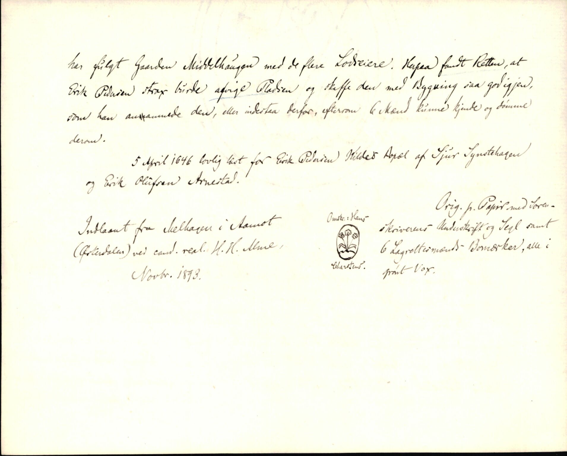 Riksarkivets diplomsamling, AV/RA-EA-5965/F35/F35d/L0004: Innlånte diplomer, seddelregister, 1643-1660, p. 60