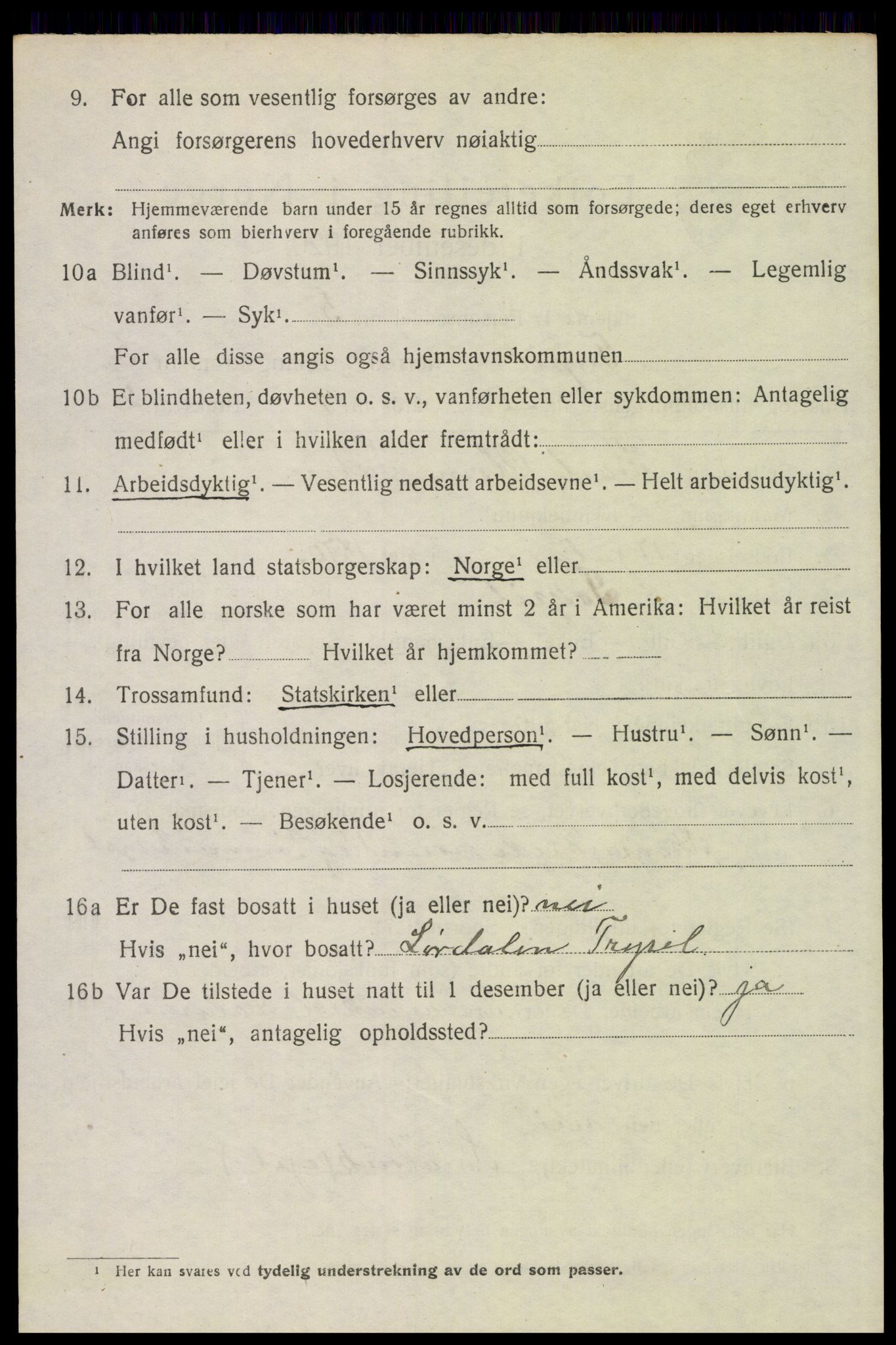 SAH, 1920 census for Trysil, 1920, p. 4506