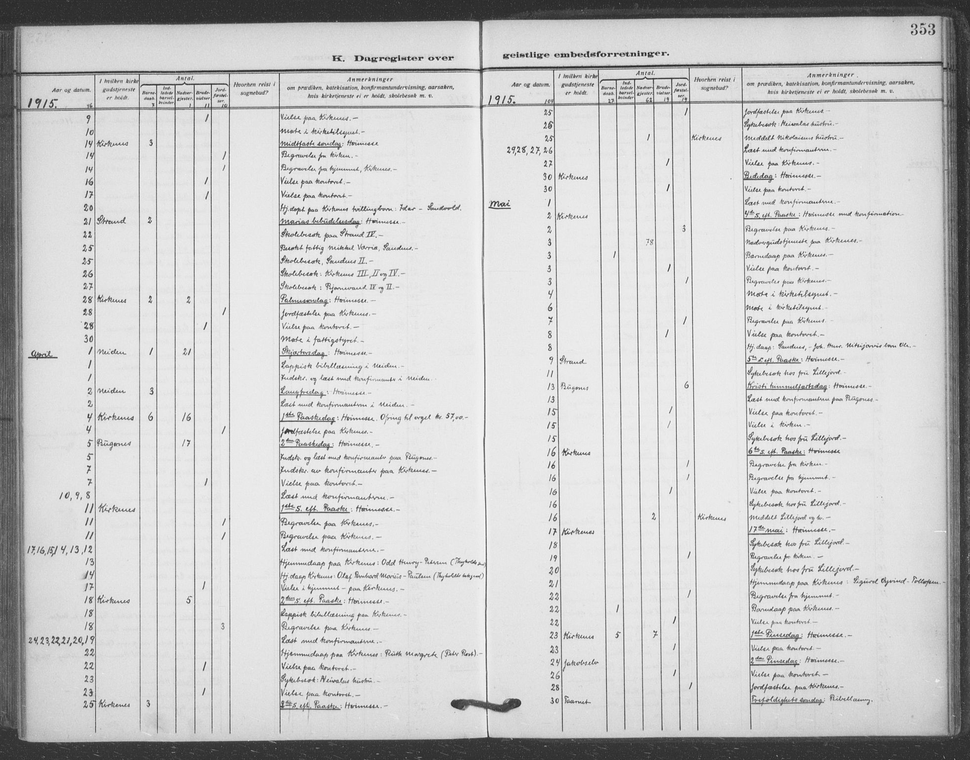 Sør-Varanger sokneprestkontor, AV/SATØ-S-1331/H/Ha/L0005kirke: Parish register (official) no. 5, 1909-1919, p. 353