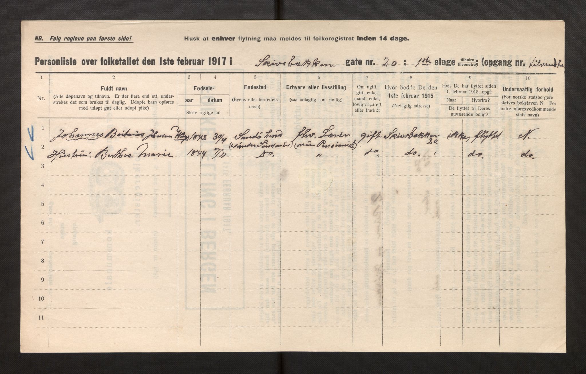 SAB, Municipal Census 1917 for Bergen, 1917, p. 34745