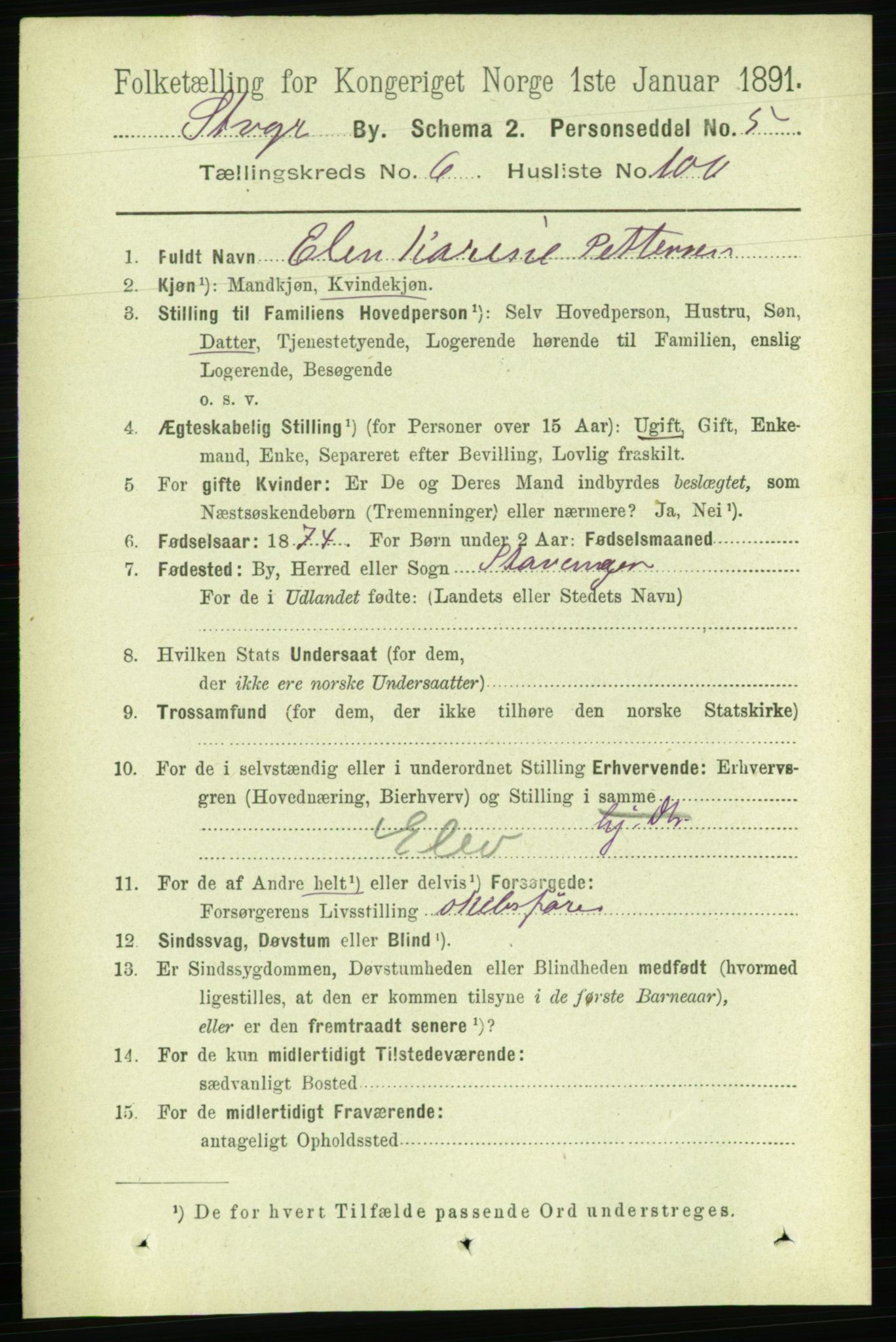 RA, 1891 census for 1103 Stavanger, 1891, p. 10894