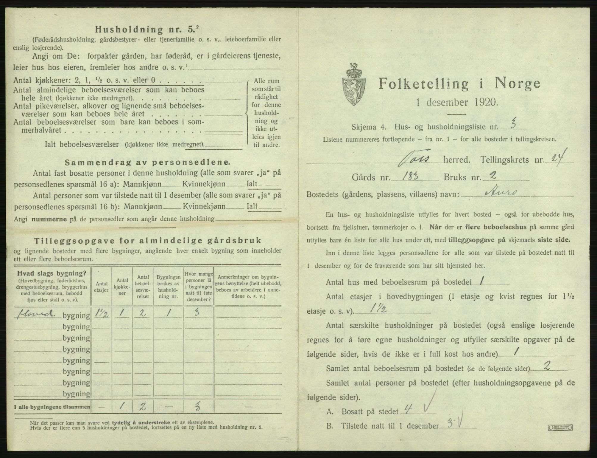 SAB, 1920 census for Voss, 1920, p. 2095