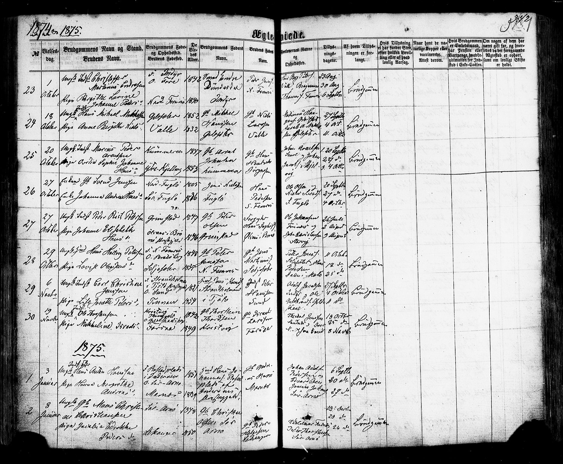 Ministerialprotokoller, klokkerbøker og fødselsregistre - Nordland, SAT/A-1459/805/L0098: Parish register (official) no. 805A05, 1862-1879, p. 342