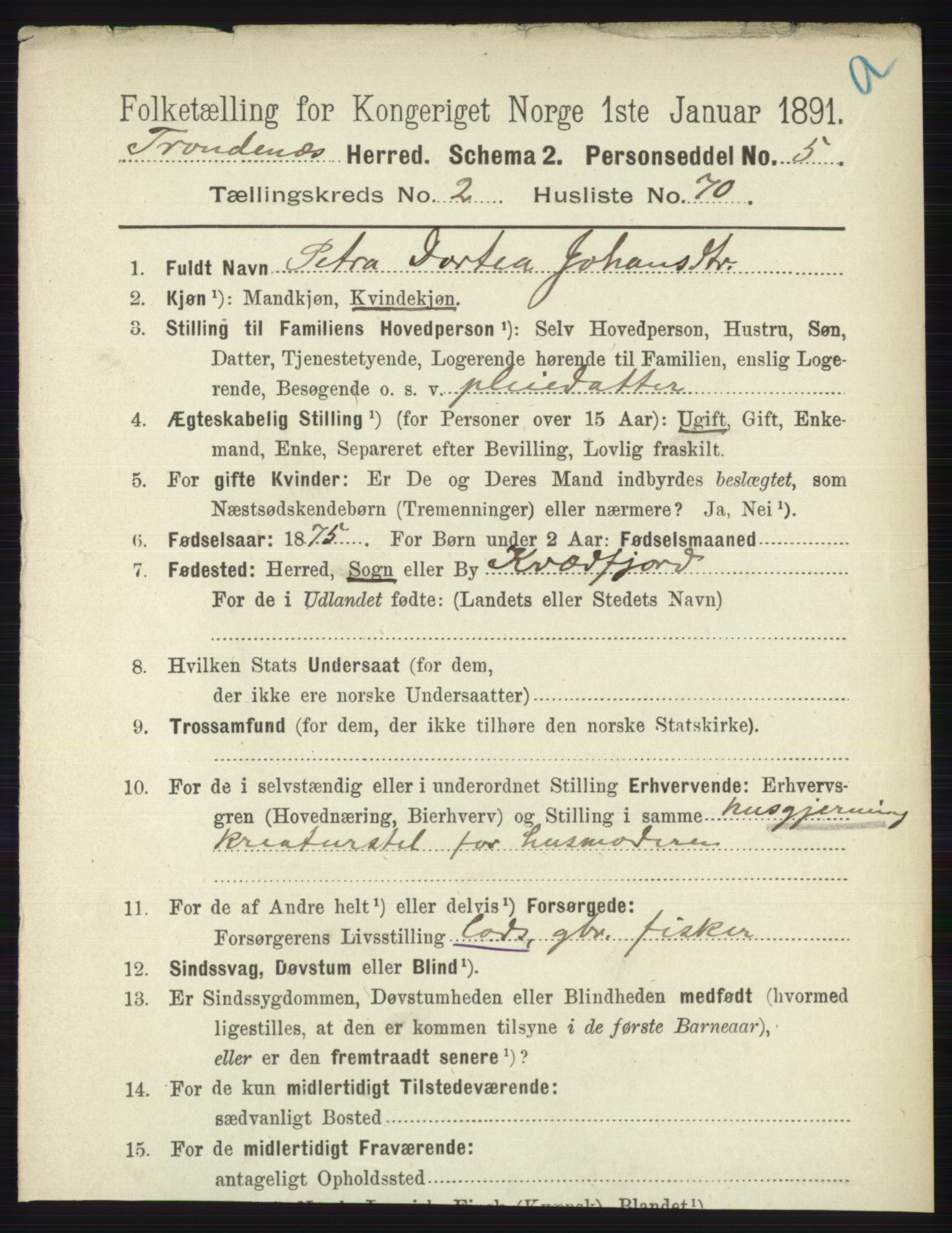 RA, 1891 census for 1914 Trondenes, 1891, p. 1106