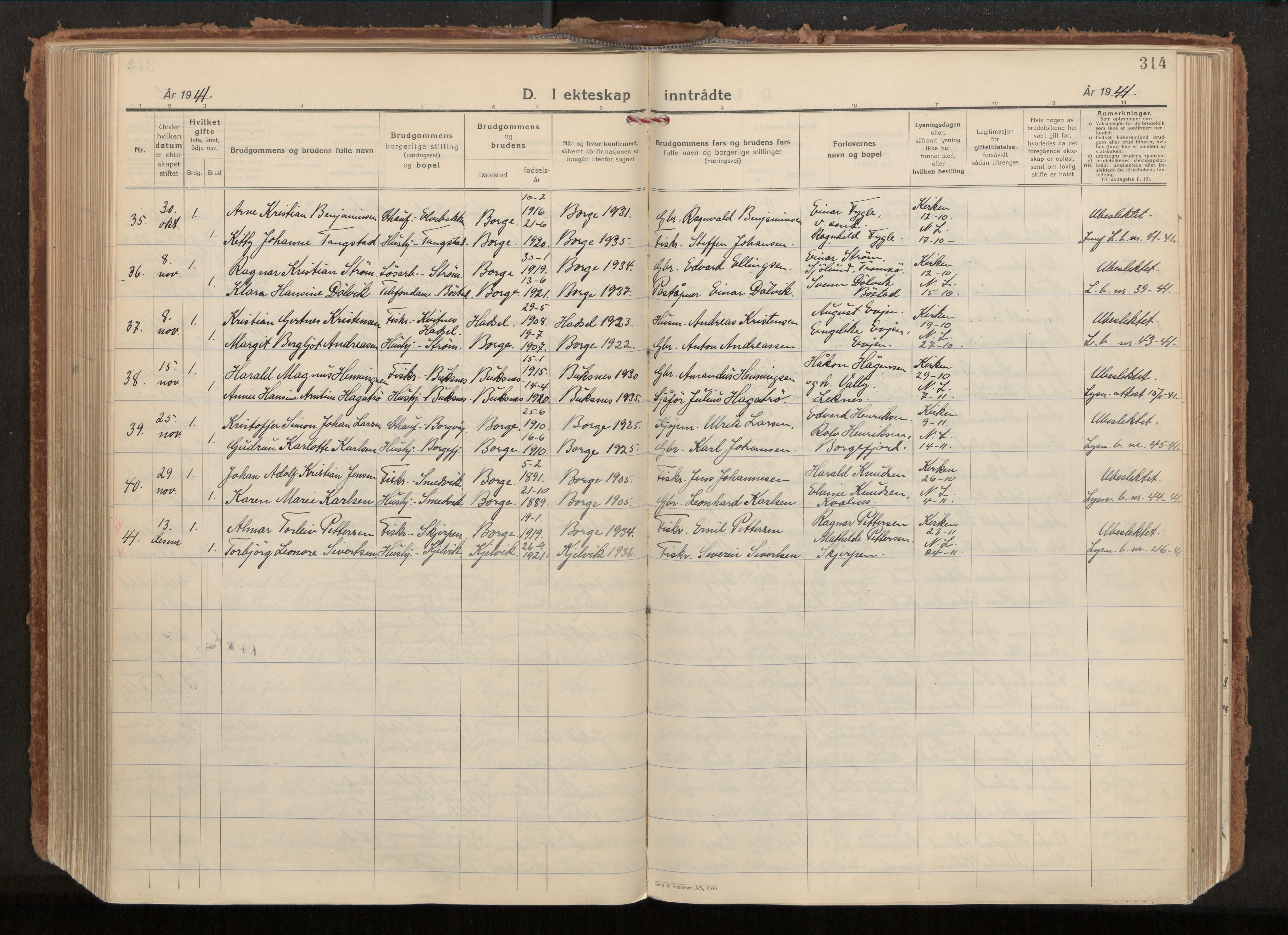 Ministerialprotokoller, klokkerbøker og fødselsregistre - Nordland, AV/SAT-A-1459/880/L1137: Parish register (official) no. 880A11, 1927-1944, p. 314