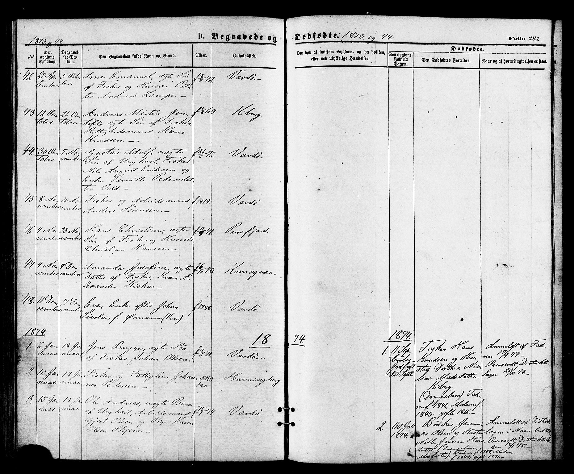 Vardø sokneprestkontor, AV/SATØ-S-1332/H/Ha/L0005kirke: Parish register (official) no. 5, 1872-1878, p. 242
