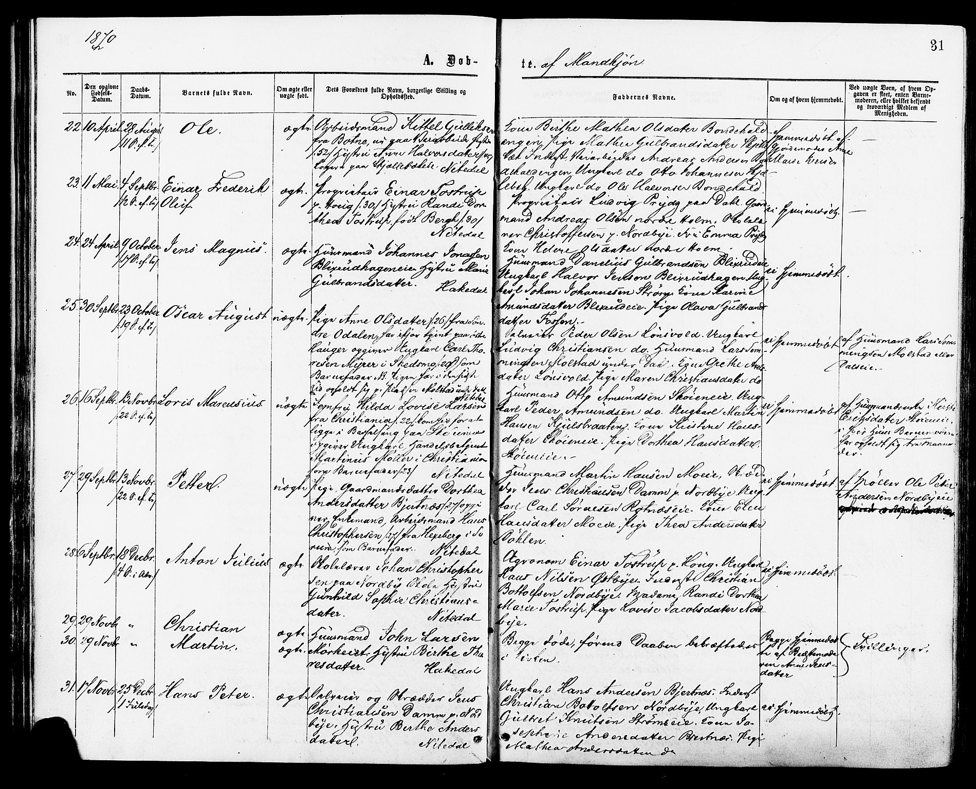 Nittedal prestekontor Kirkebøker, AV/SAO-A-10365a/F/Fa/L0006: Parish register (official) no. I 6, 1863-1878, p. 31