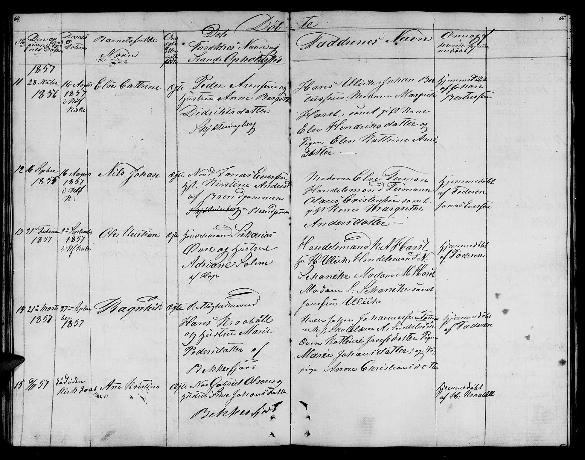 Lebesby sokneprestkontor, AV/SATØ-S-1353/H/Hb/L0001klokker: Parish register (copy) no. 1, 1846-1862, p. 64-65