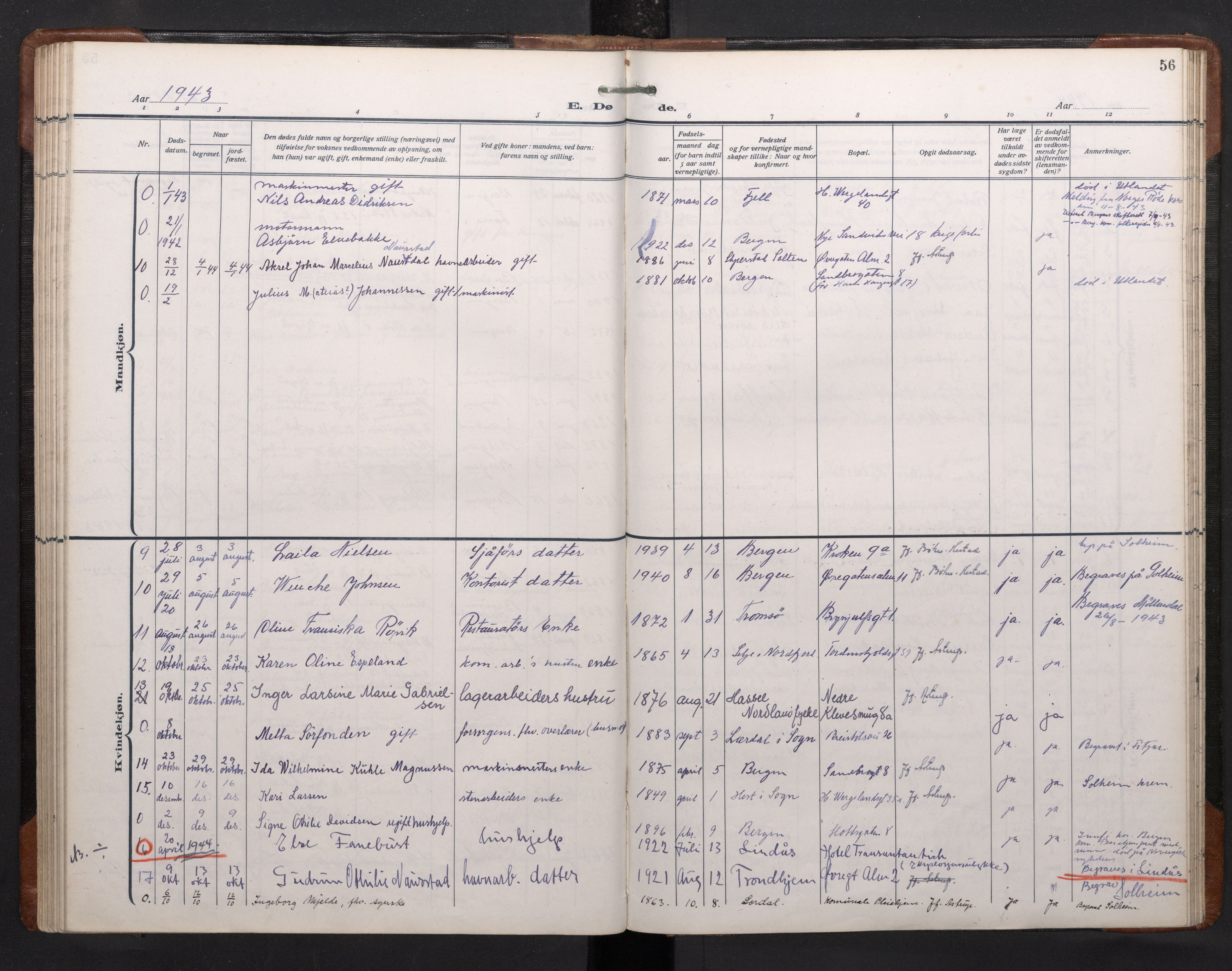 Mariakirken Sokneprestembete, SAB/A-76901/H/Haa/L0020: Parish register (official) no. E 1, 1918-1956, p. 55b-56a