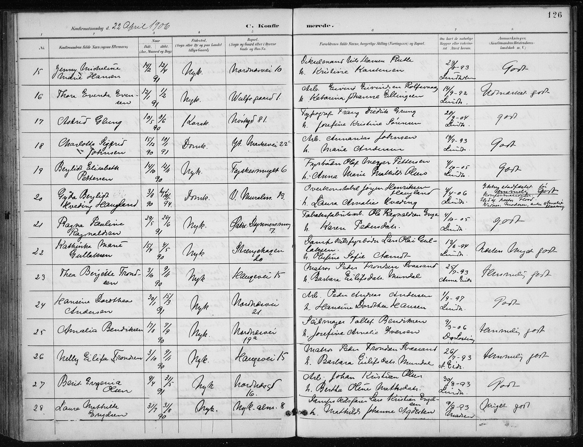 Nykirken Sokneprestembete, AV/SAB-A-77101/H/Haa/L0028: Parish register (official) no. C 7, 1887-1913, p. 126