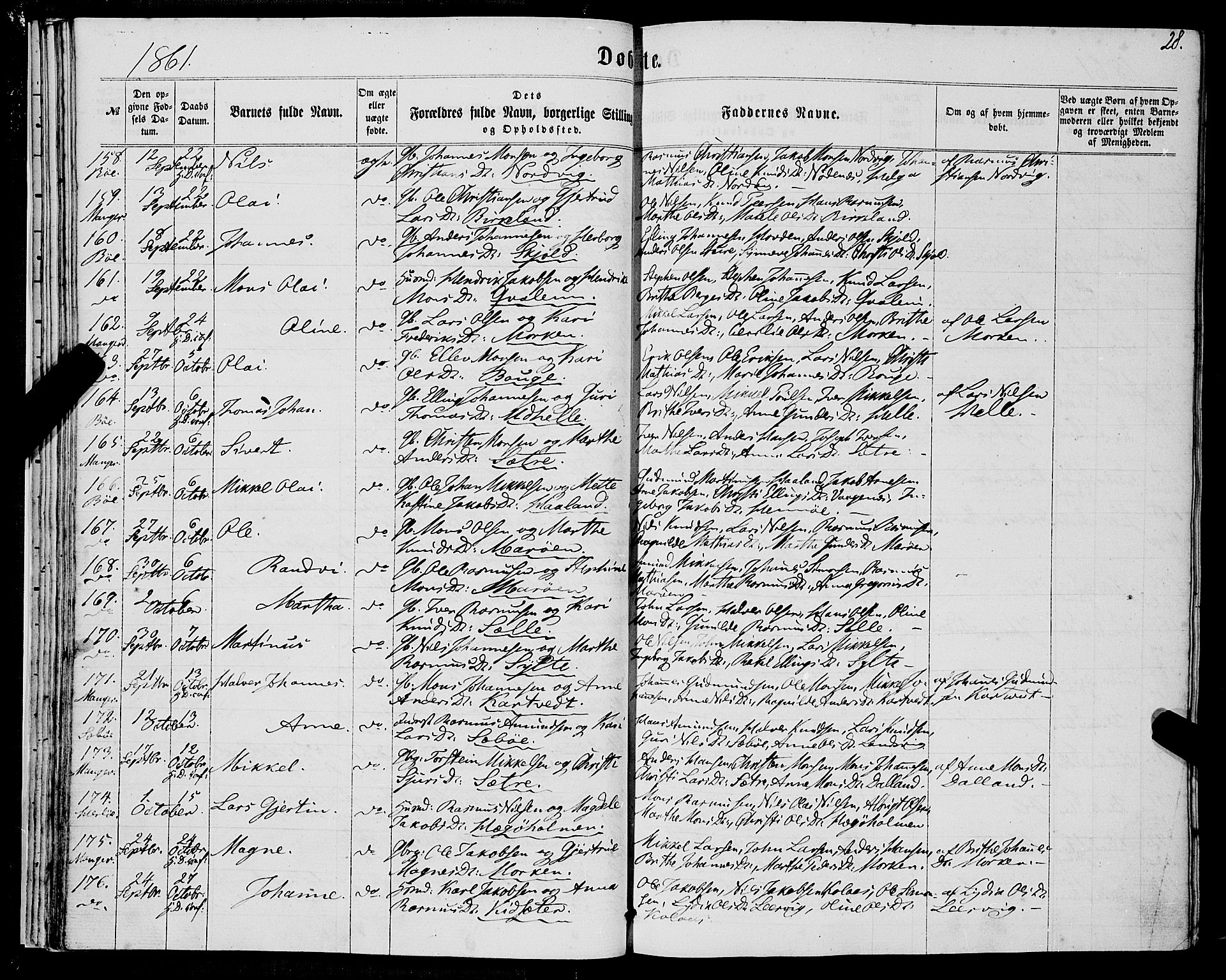 Manger sokneprestembete, AV/SAB-A-76801/H/Haa: Parish register (official) no. A 7, 1860-1870, p. 28