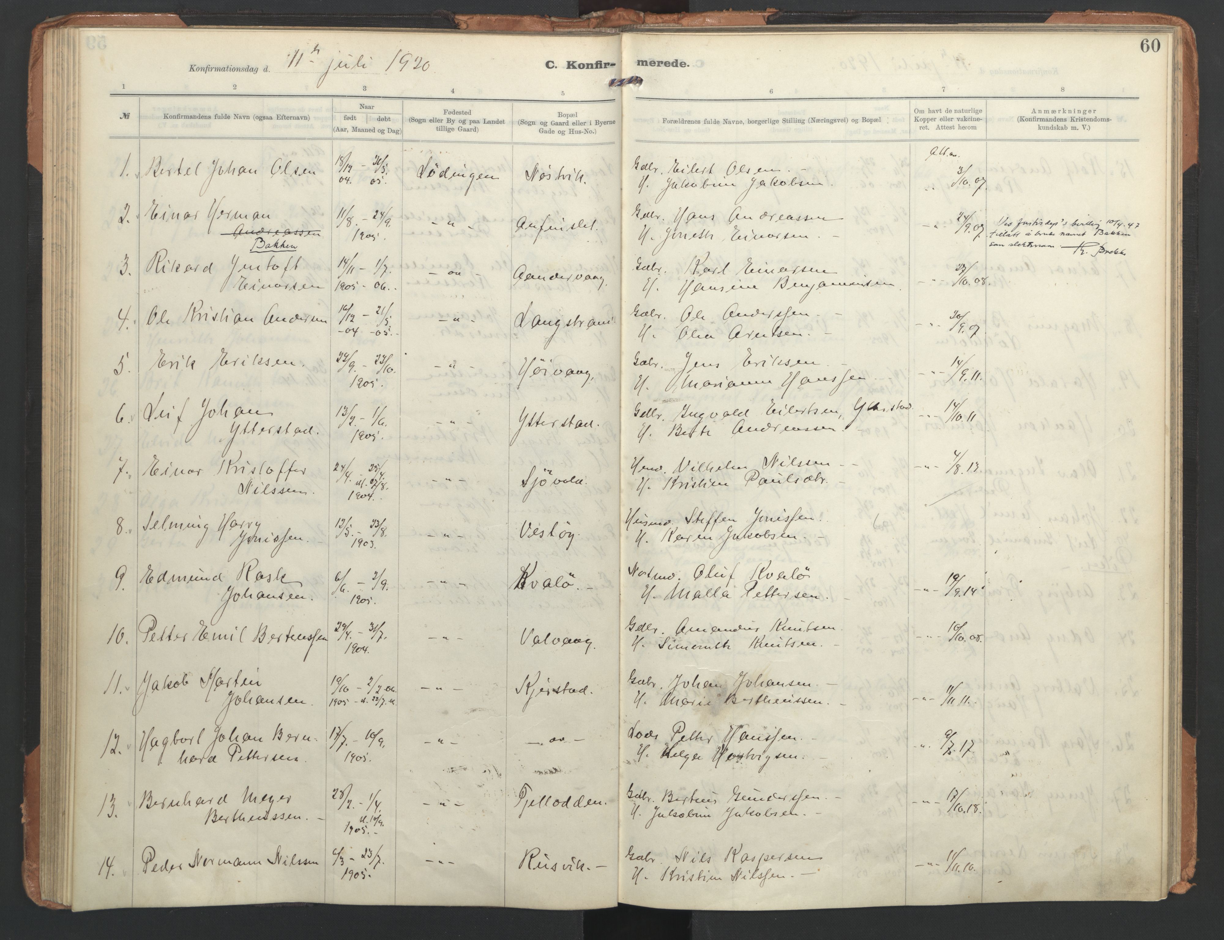 Ministerialprotokoller, klokkerbøker og fødselsregistre - Nordland, AV/SAT-A-1459/872/L1042: Parish register (official) no. 872A17, 1910-1937, p. 60