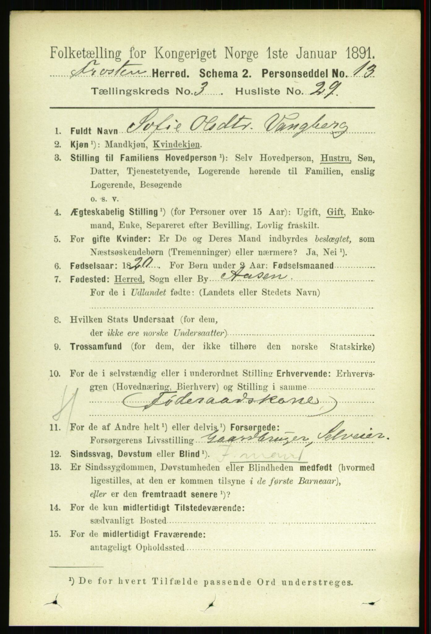 RA, 1891 census for 1717 Frosta, 1891, p. 2089