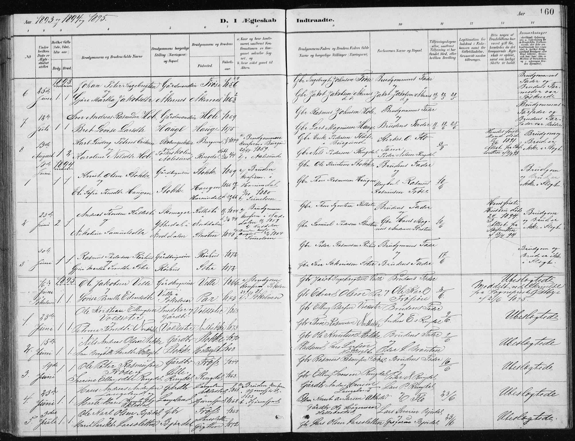 Ministerialprotokoller, klokkerbøker og fødselsregistre - Møre og Romsdal, SAT/A-1454/517/L0230: Parish register (copy) no. 517C03, 1879-1912, p. 160