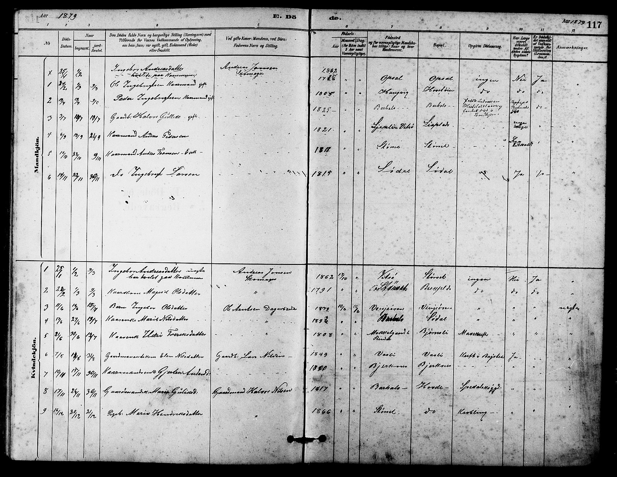 Ministerialprotokoller, klokkerbøker og fødselsregistre - Sør-Trøndelag, SAT/A-1456/631/L0514: Parish register (copy) no. 631C02, 1879-1912, p. 117