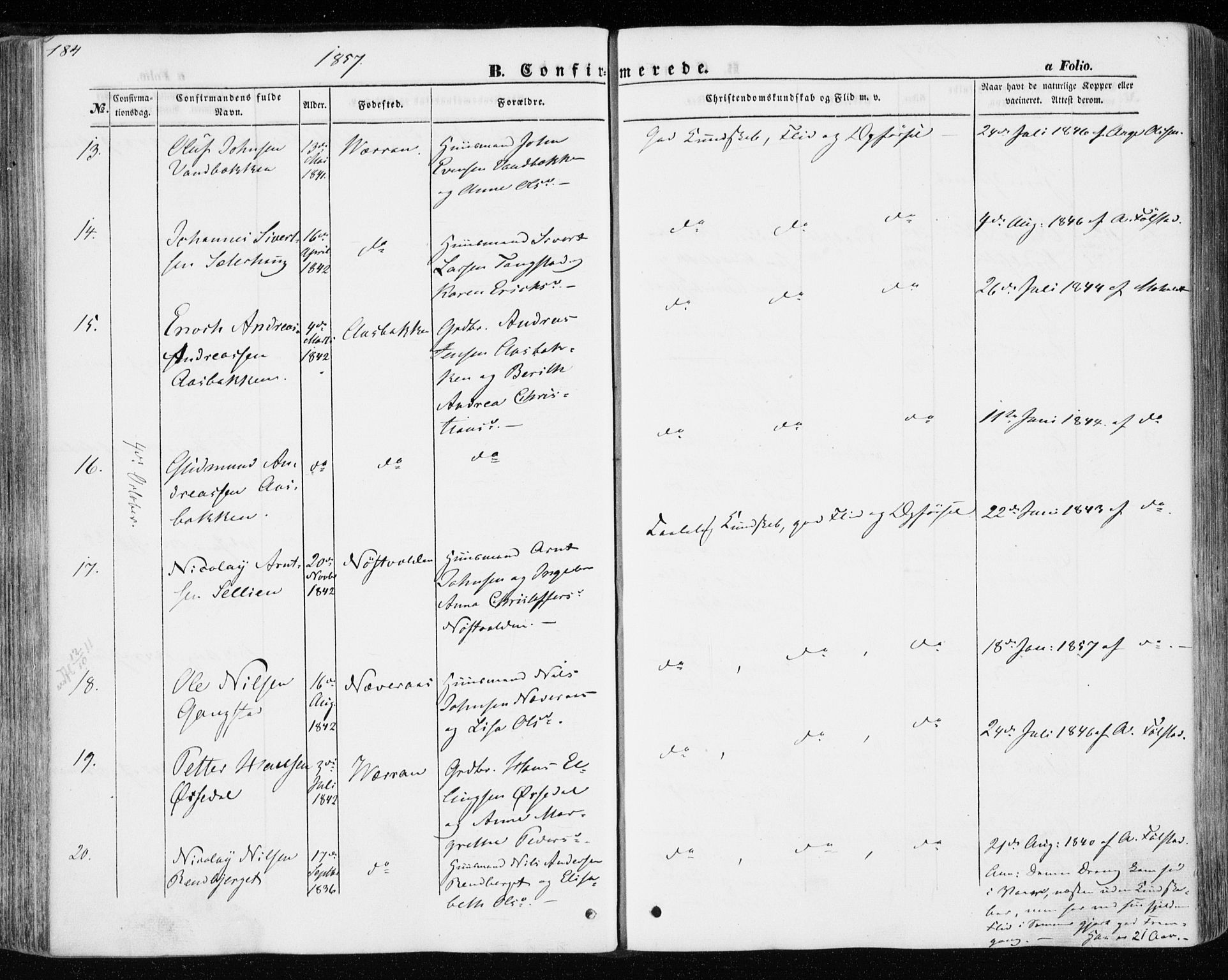 Ministerialprotokoller, klokkerbøker og fødselsregistre - Nord-Trøndelag, SAT/A-1458/701/L0008: Parish register (official) no. 701A08 /1, 1854-1863, p. 184